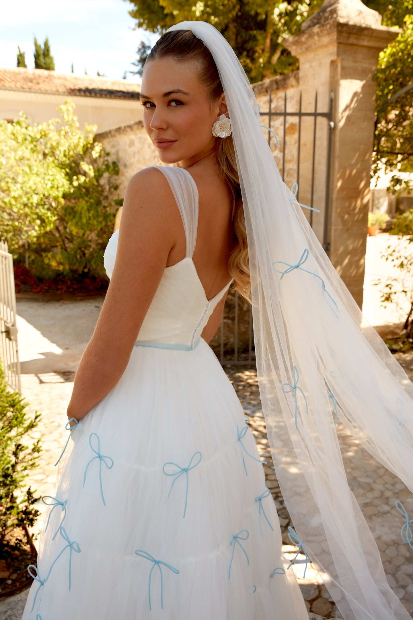 Sincerity Bridal Style 44597 Ruched Tulle Tea-Length Sweetheart Gown with Tiered Skirt and Bows