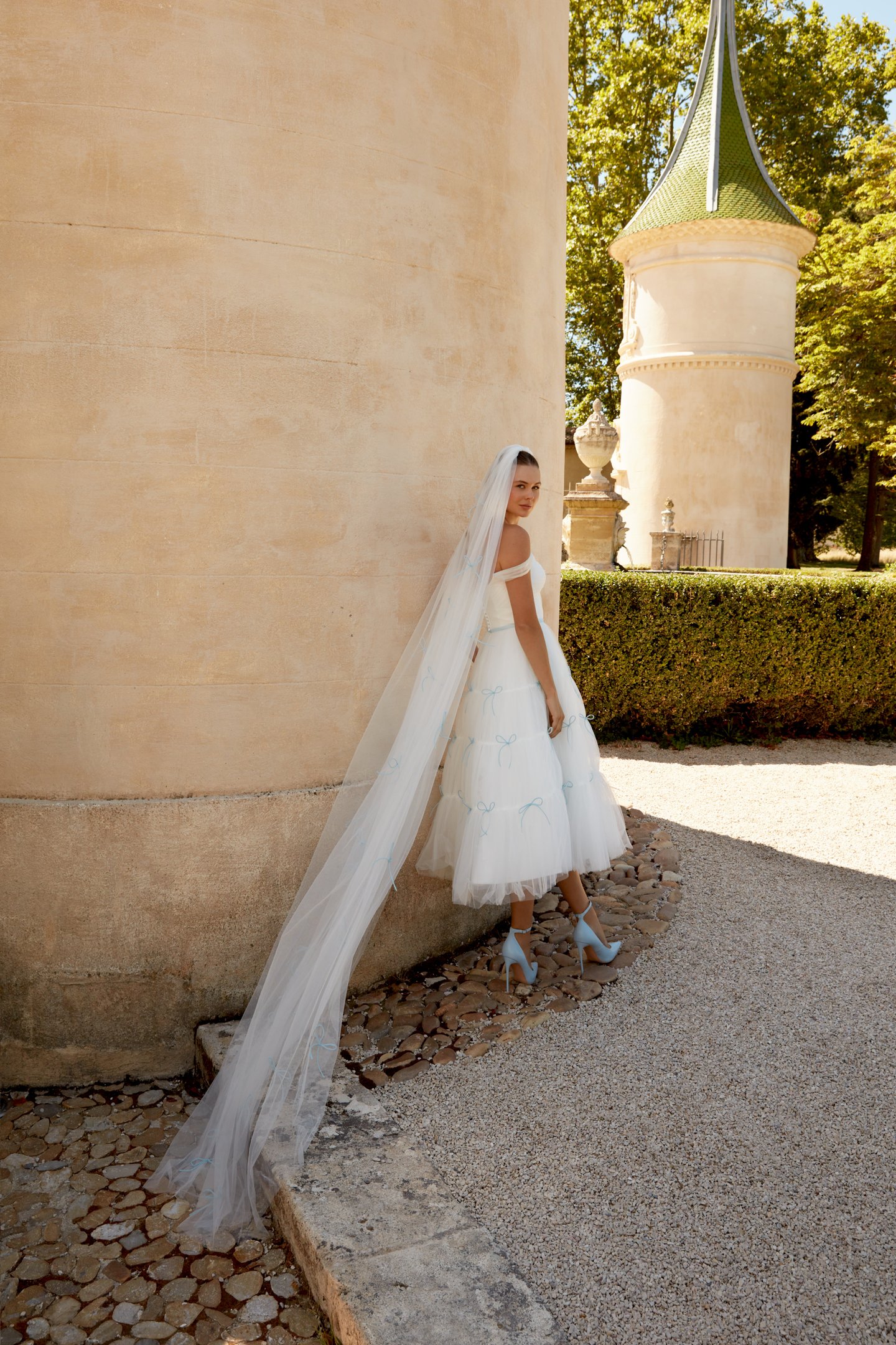 Sincerity Bridal Style 44597 Ruched Tulle Tea-Length Sweetheart Gown with Tiered Skirt and Bows