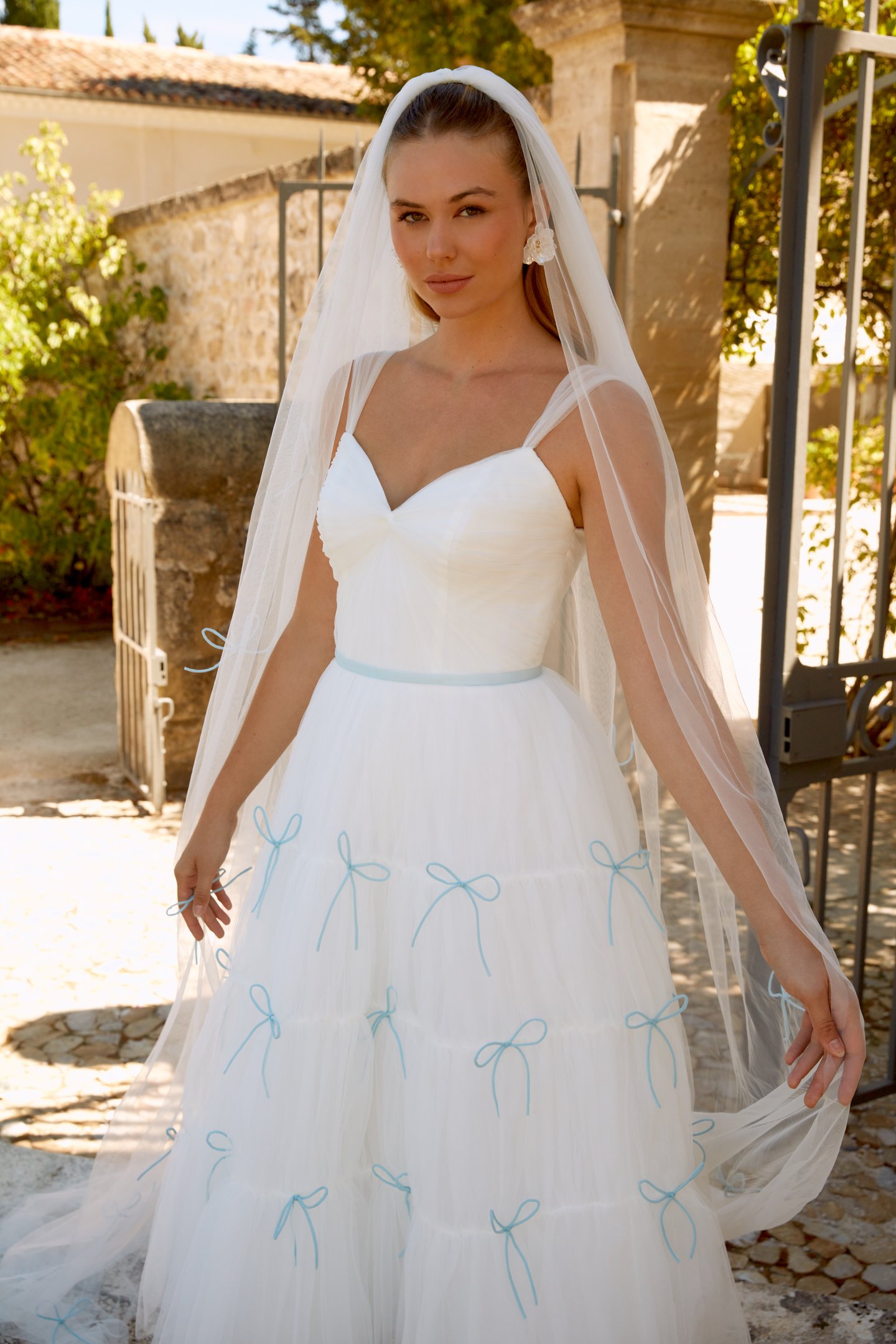 Sincerity Bridal Style 44597 Ruched Tulle Tea-Length Sweetheart Gown with Tiered Skirt and Bows