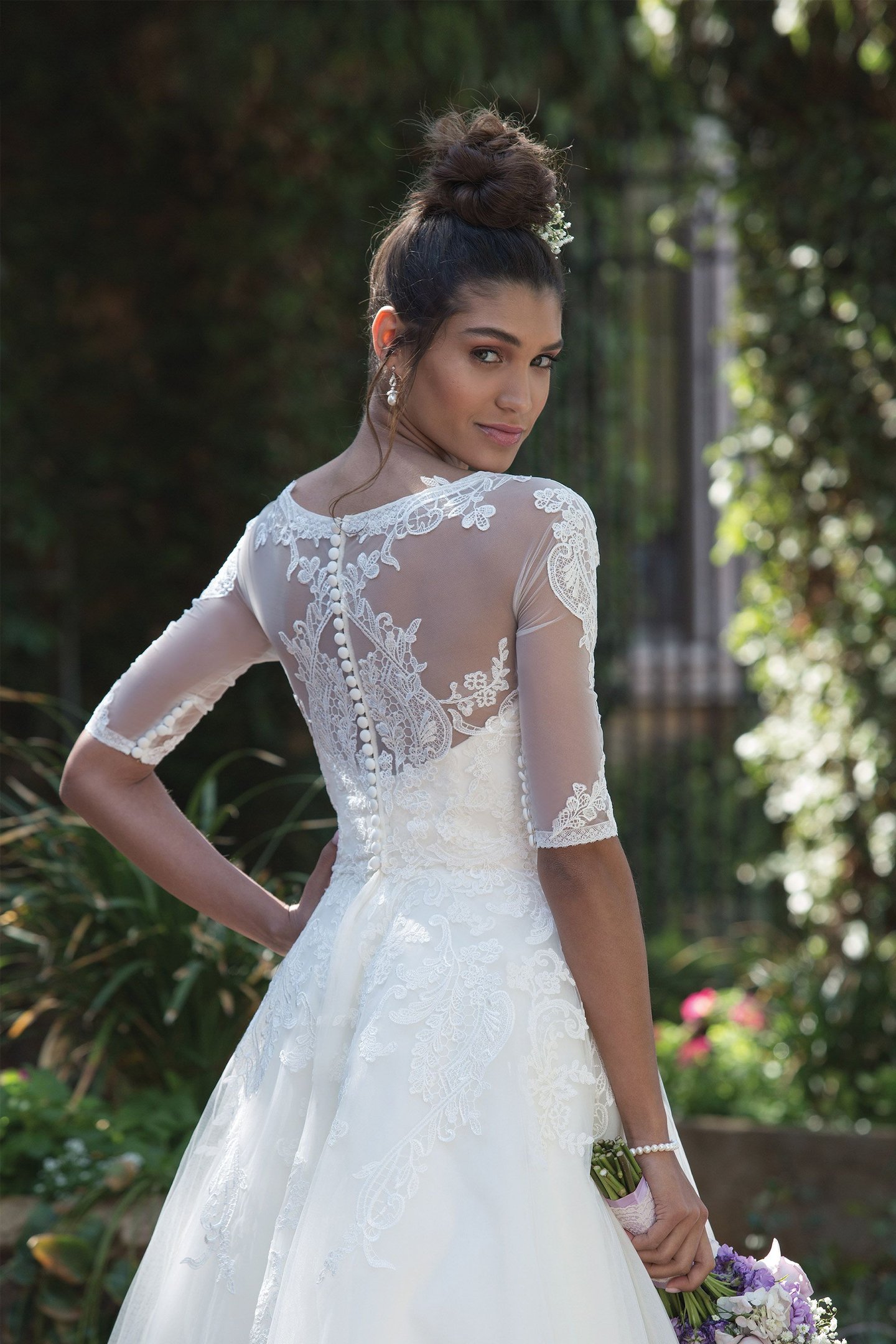 Sincerity Bridal Style 4000 Lace Trimmed Tea-Length Dress with Elbow Length Sleeve Jacket