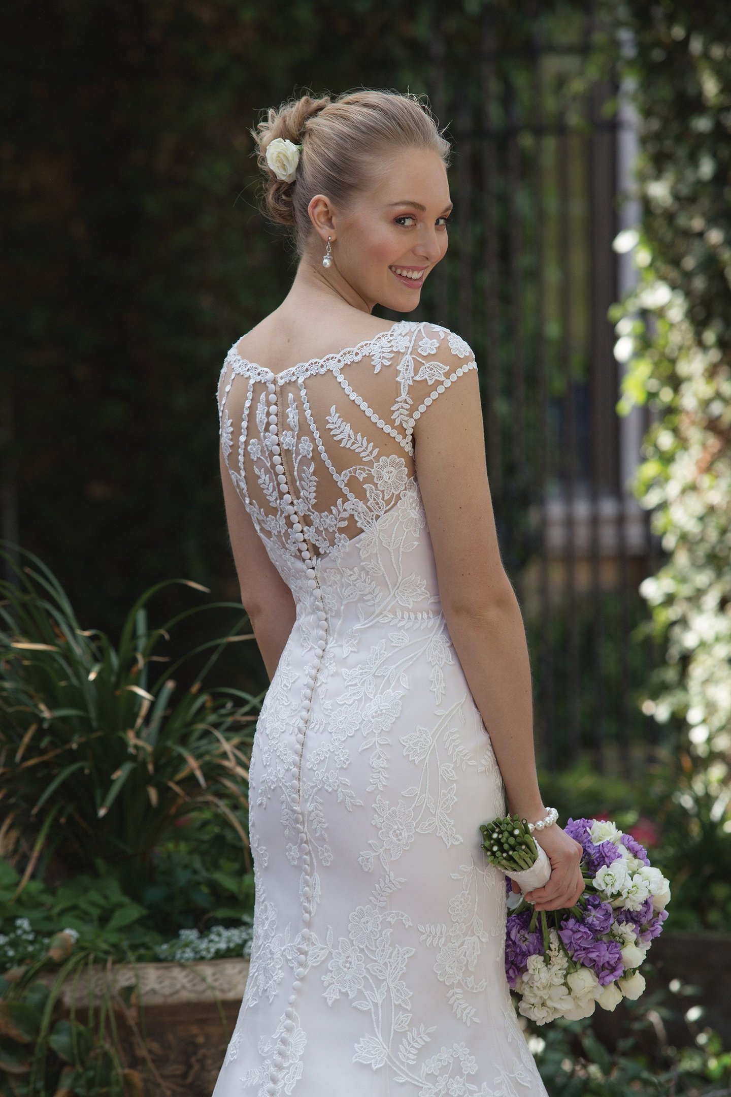 Sincerity Bridal Style 4018 Allover Lace Fit and Flare Dress with Sabrina Neckline