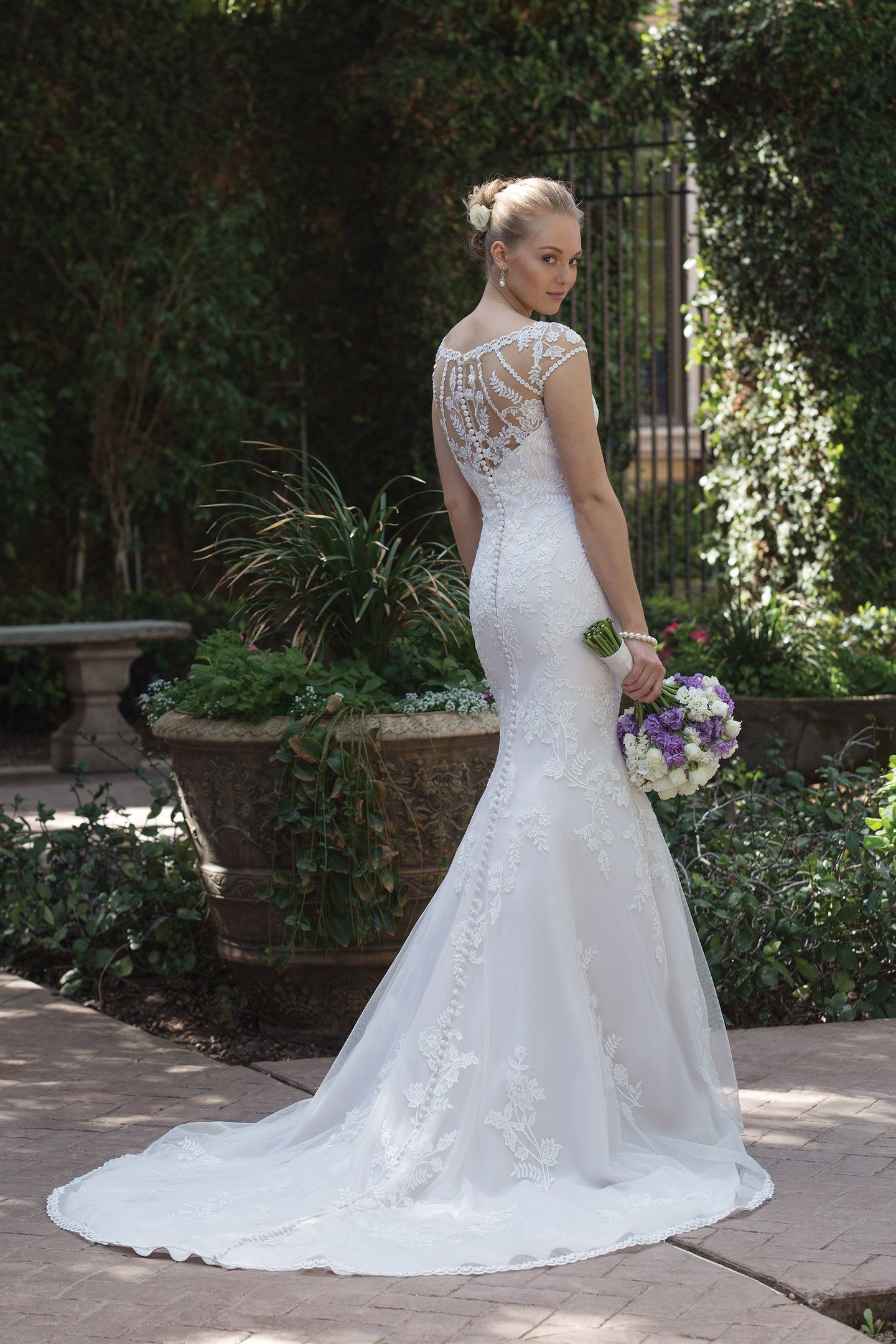 Sincerity Bridal Style 4018 Allover Lace Fit and Flare Dress with Sabrina Neckline