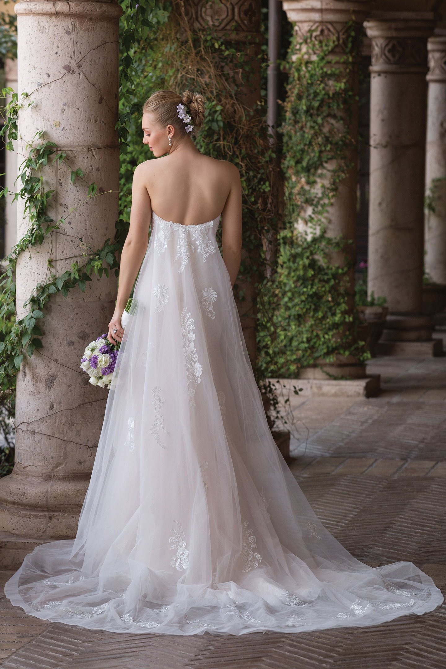 Sincerity Bridal Chantilly Lace Fit and Flare Dress with Detachable Train