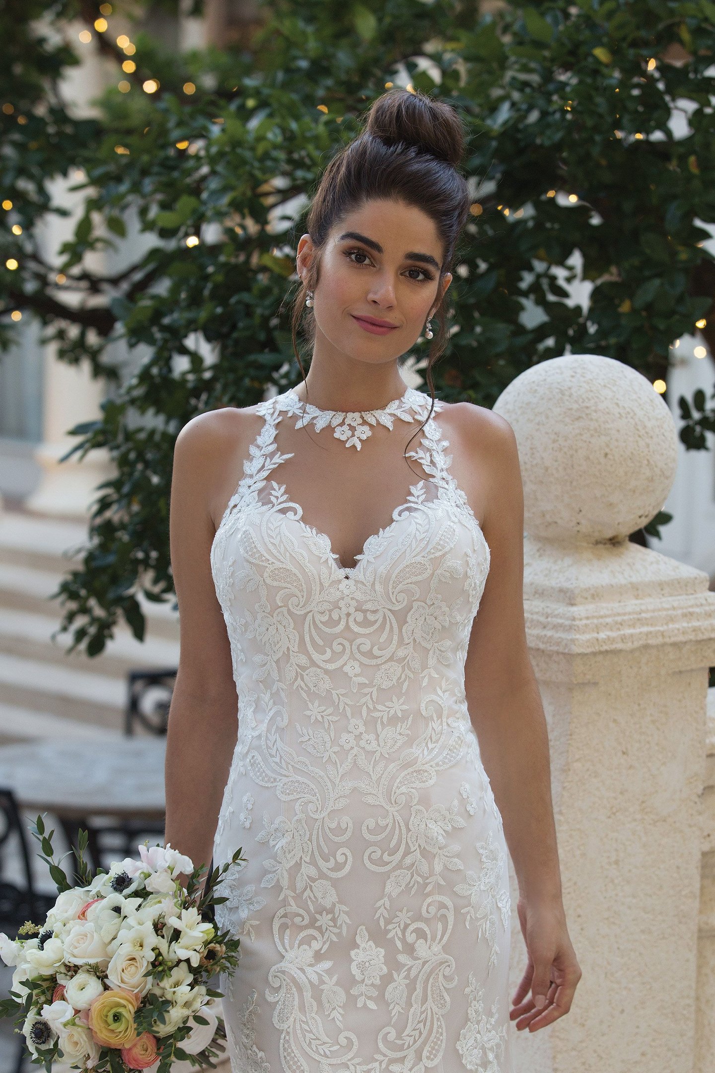 Sincerity style 44099 Jewel Illusion Collared Gown with Embroidered Lace