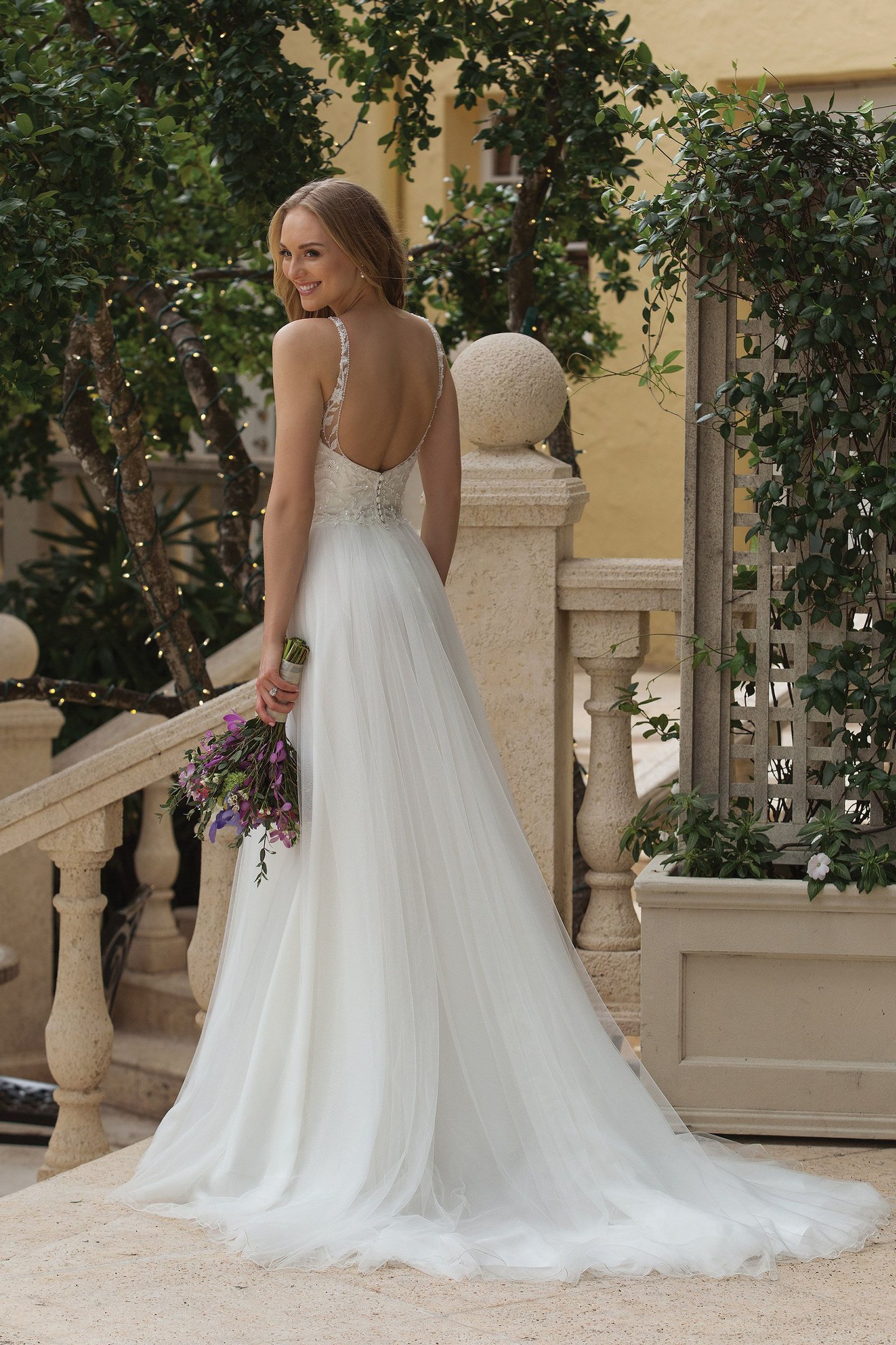 Sincerity Bridal Style 44105 Natural Waist A-line with Floral Beaded Bodice