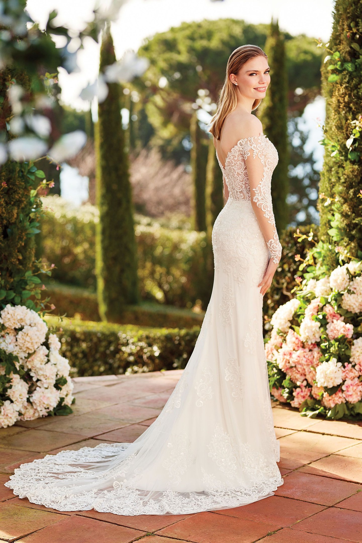 Sincerity Bridal Style 44169 Off the Shoulder Long Sleeve Gown with Beaded Embroidered Lace