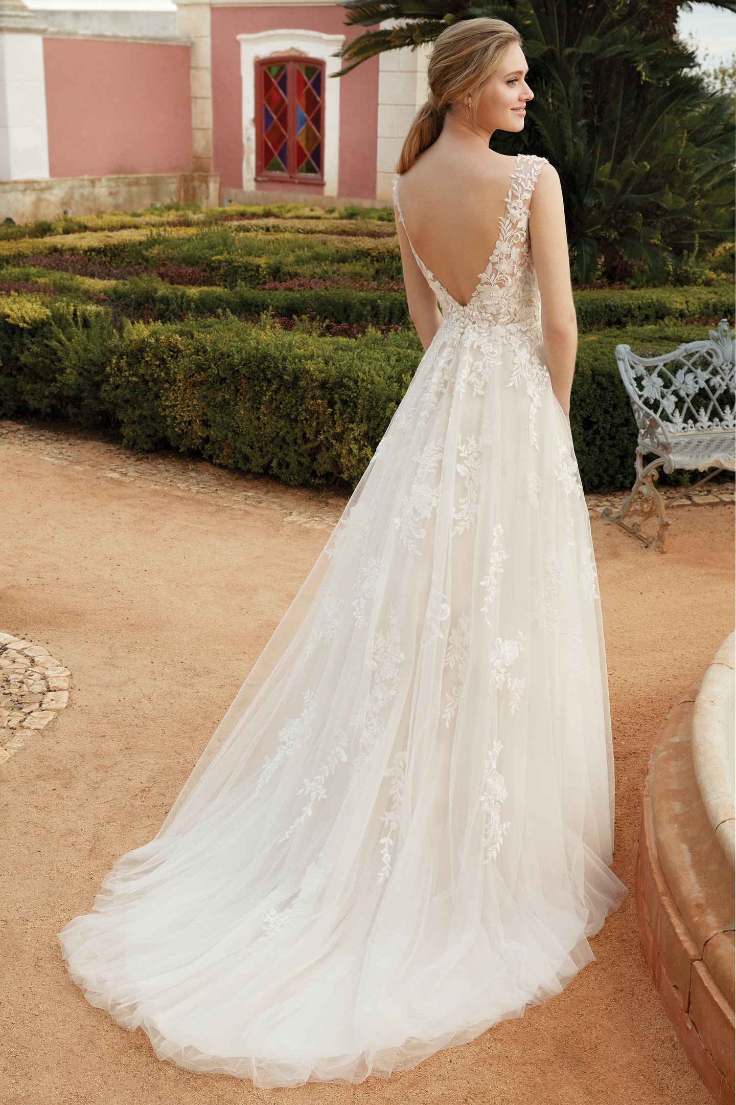 Sincerity Bridal Style 44254 Beaded Lace A-Line Gown with Cap Sleeves and Sabrina Neckline