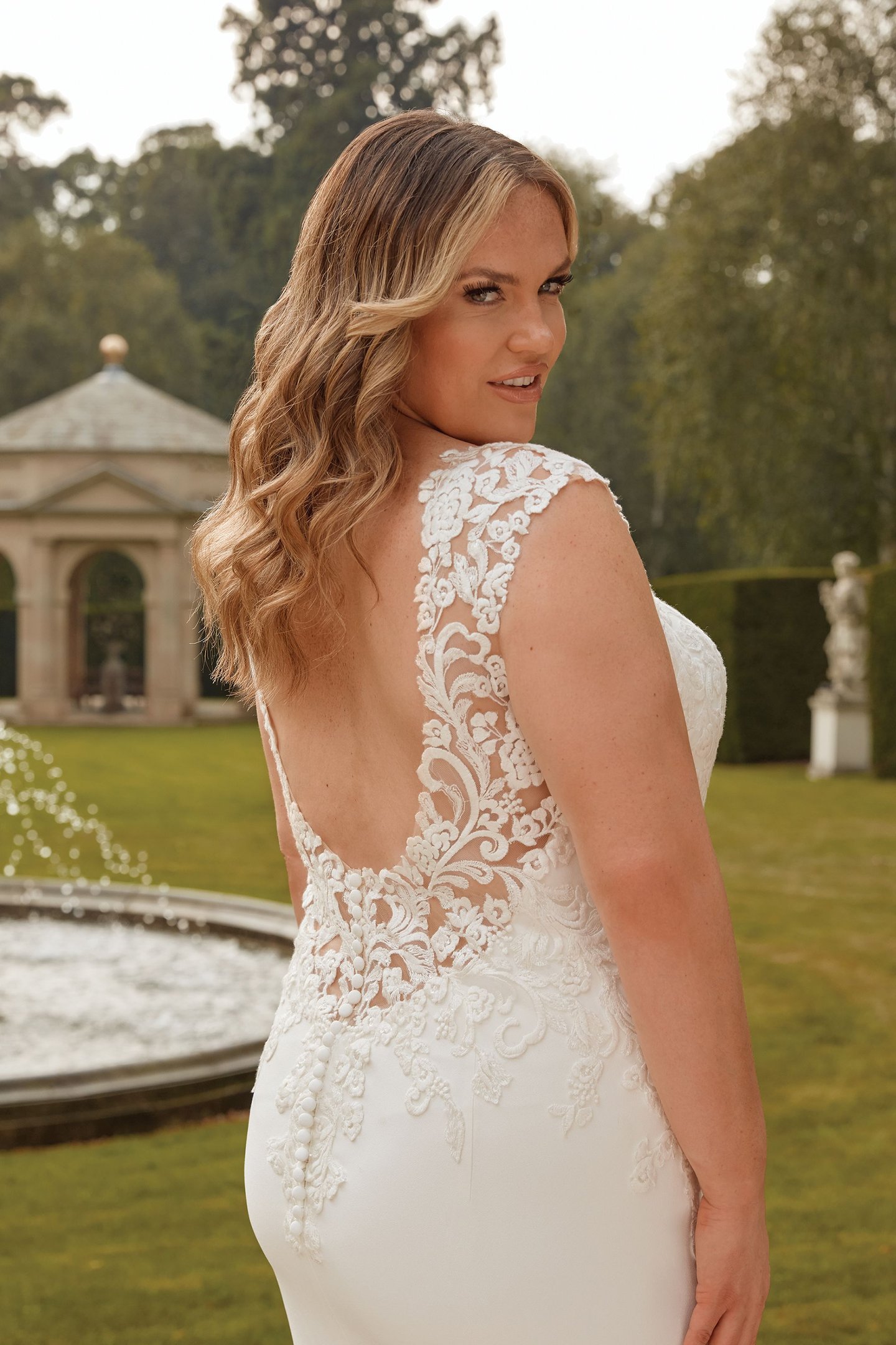 Sinceriy Bridal Style 44297PS Plus Size Crepe Fit and Flare Dress with Cutout Train