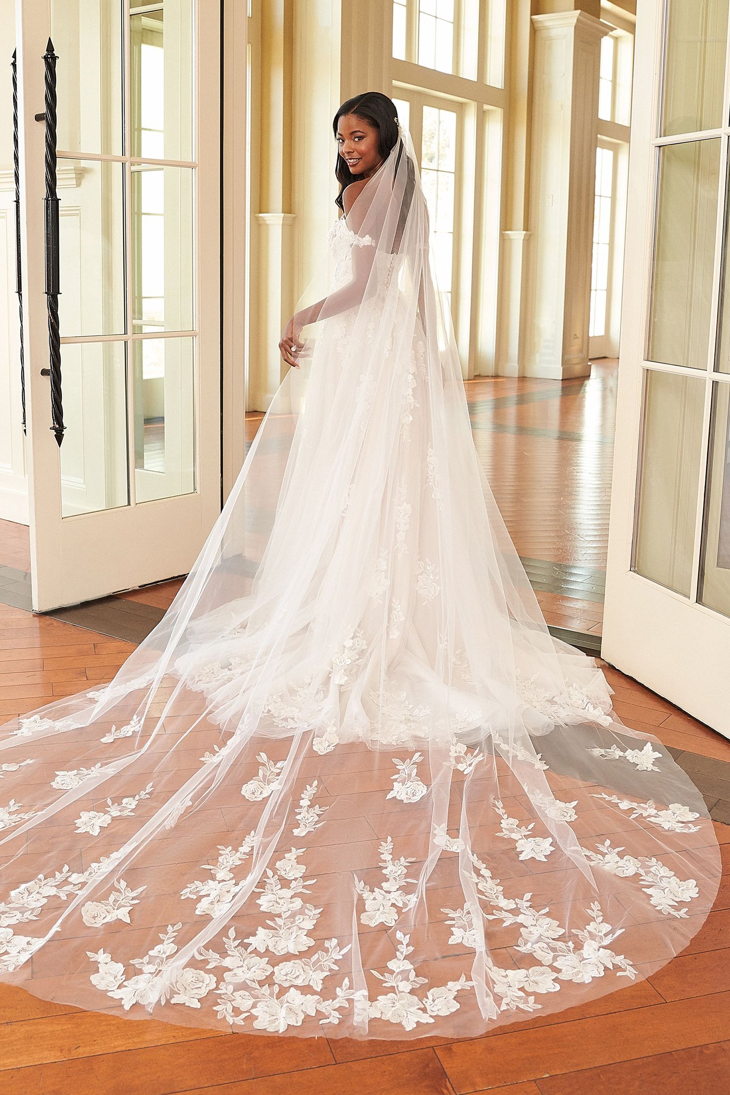 Sincerity Bridal Style 44303V Cathedral Length Veil Adorned with Sequined Lace Appliqués