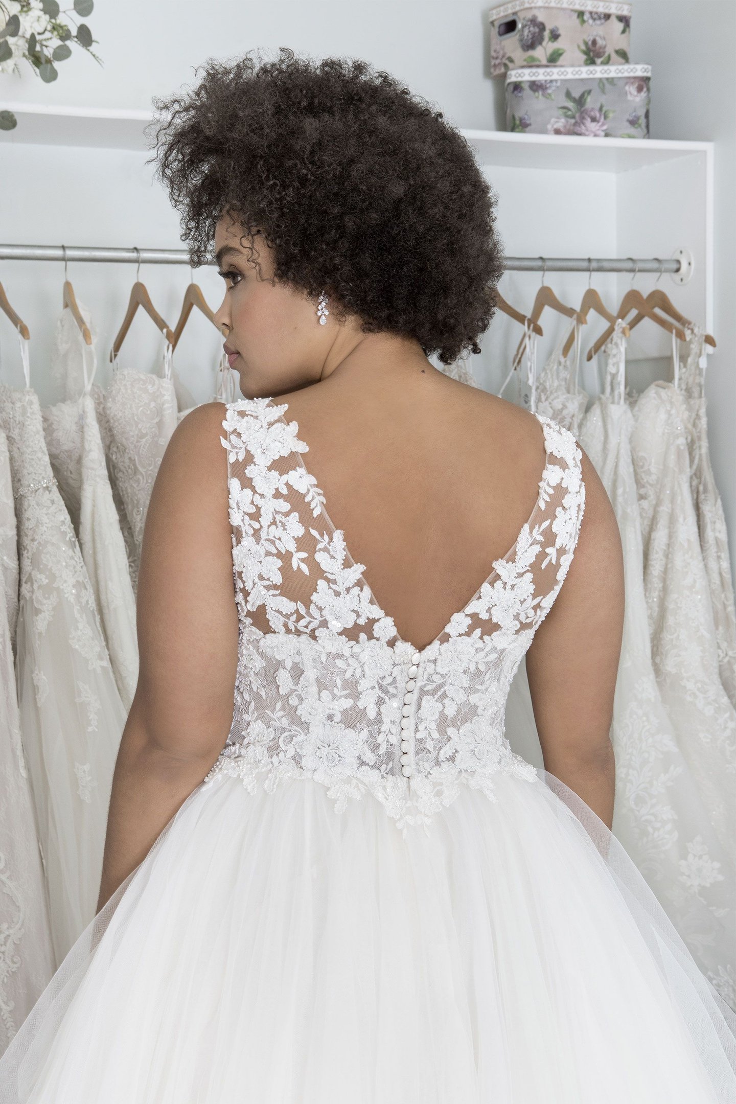 Sincerity Bridal Style 44205PS Plunging V-Neck Plus Size Ball Gown with Tulle Handkerchief Skirt
