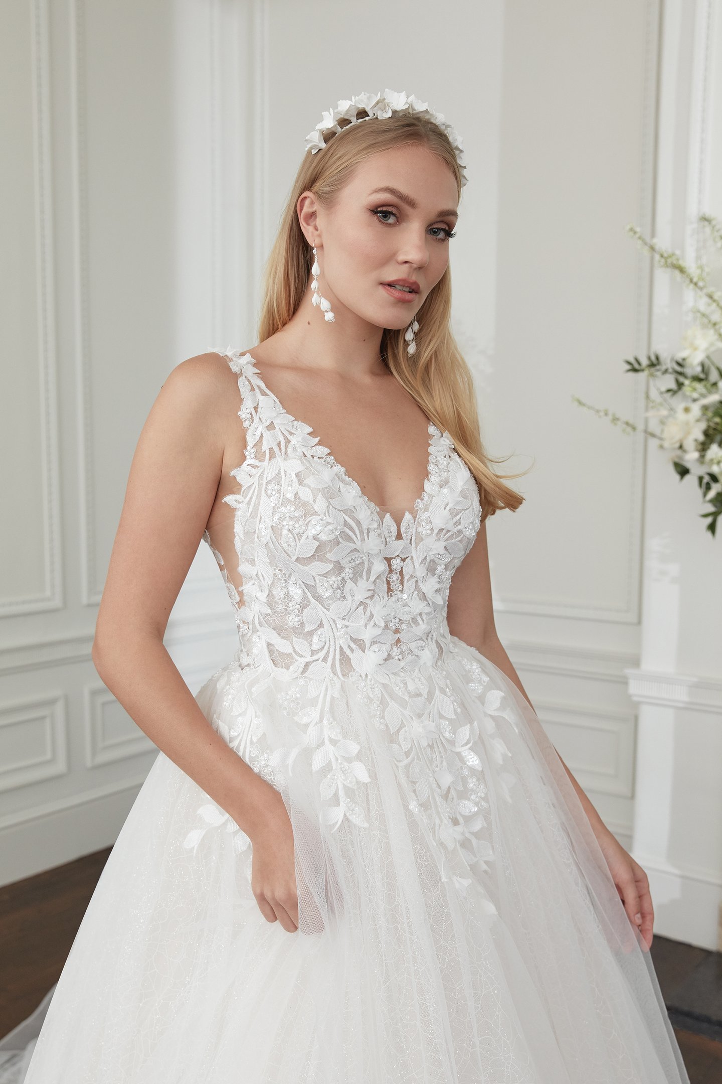 Sincerity Bridal Style 44379 Beaded Sparkle Tulle Ball Gown with 3D Chiffon Petals