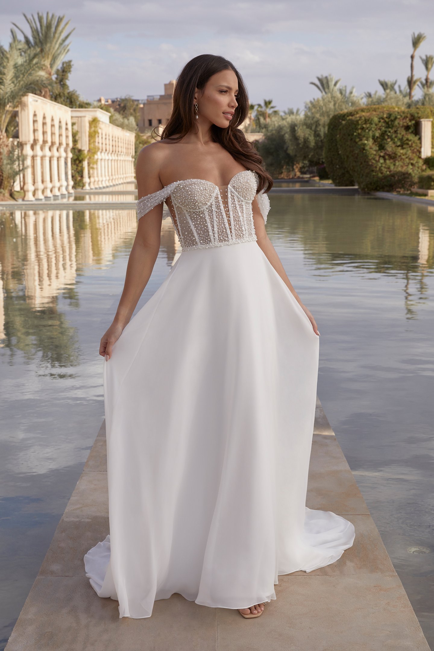 Sincerity Bridal Style 44440B Thin Belt Embellished with Pearls and Tonal Beading