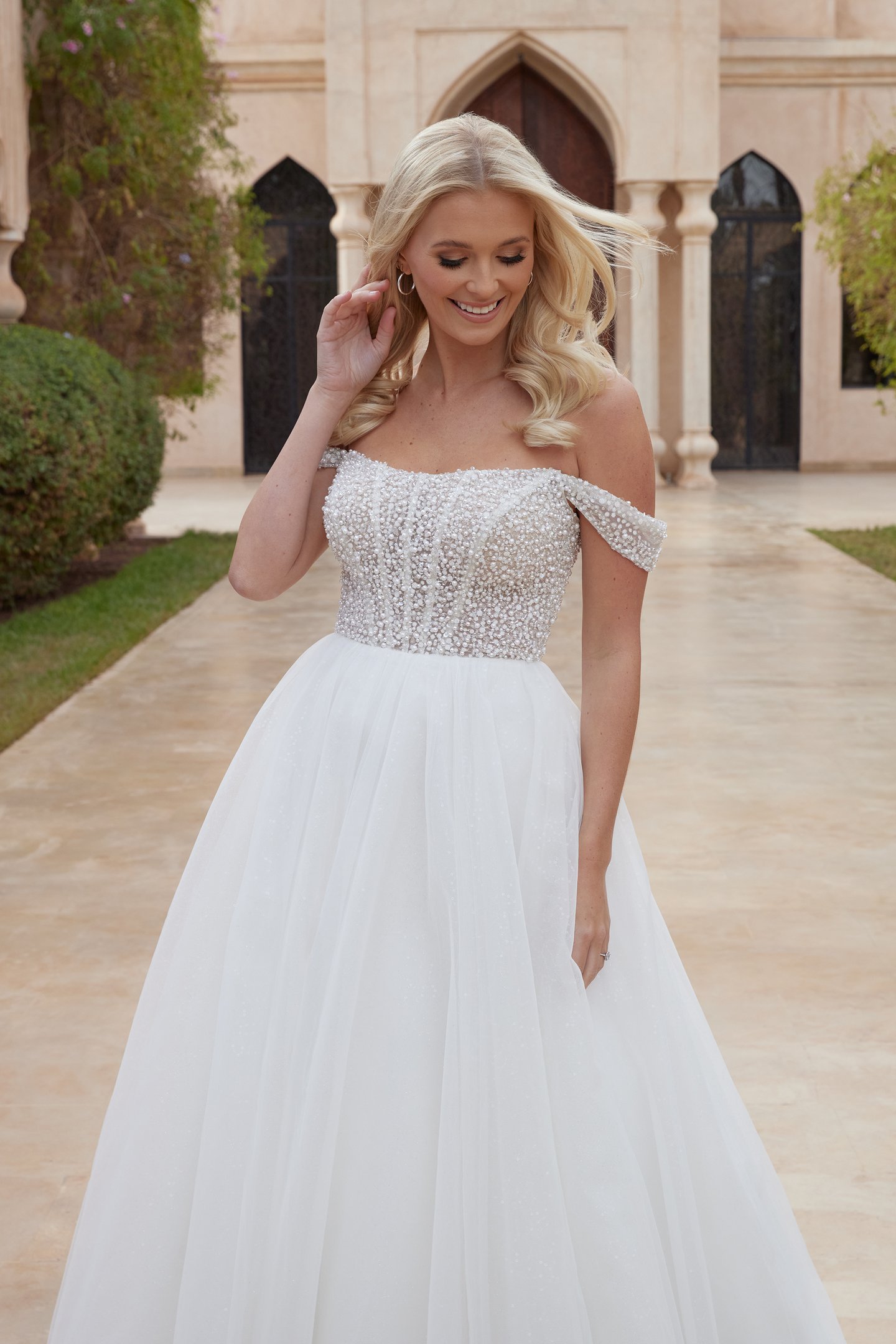 Sincerity Bridal Style 44441 Off the Shoulder Ball Gown with Beaded  Bodice and Tulle Skirt
