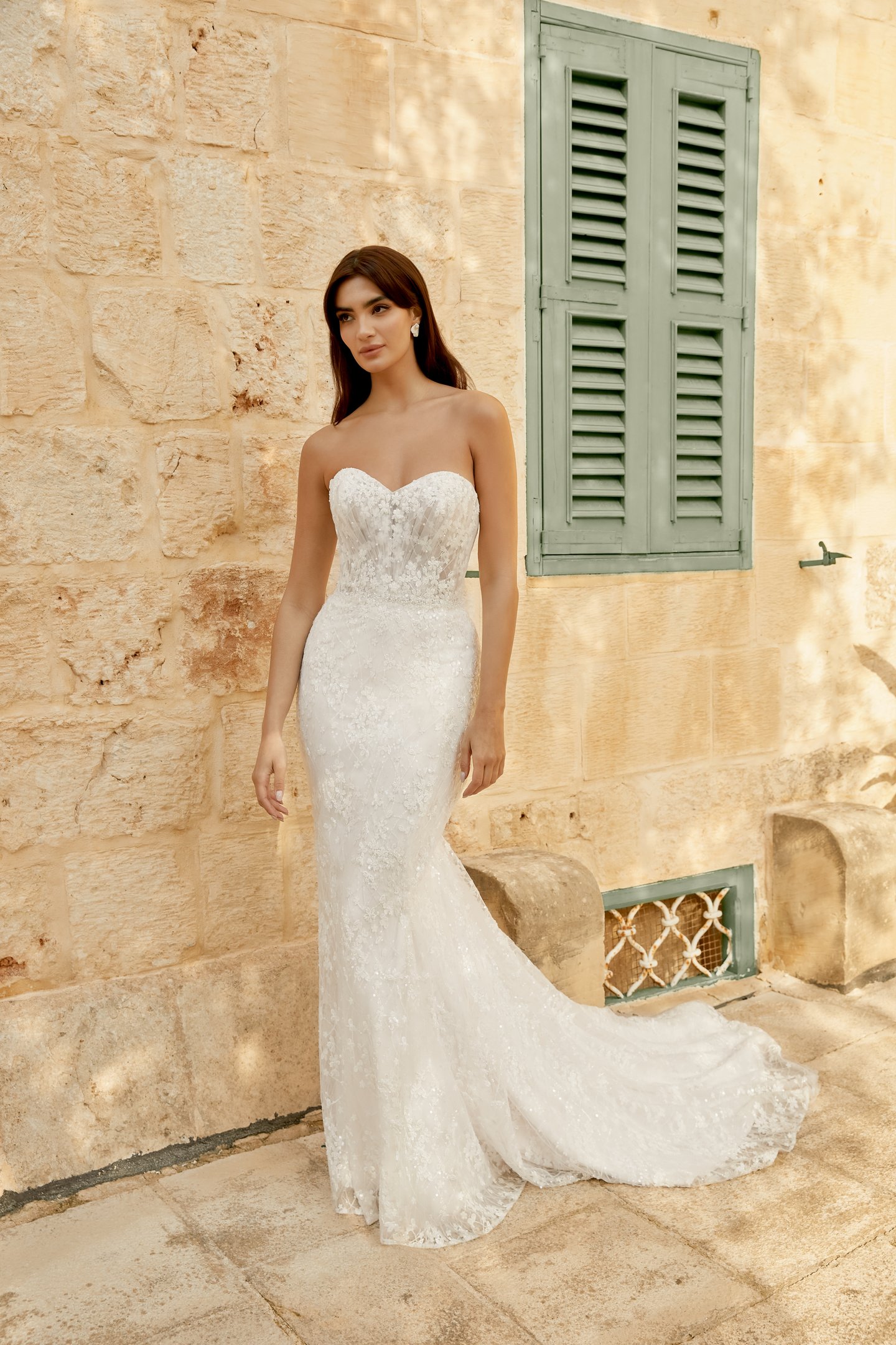 Sincerity Bridal Style 44488 Glittering Embroidered Lace Gown with Strapless Sweetheart Neckline