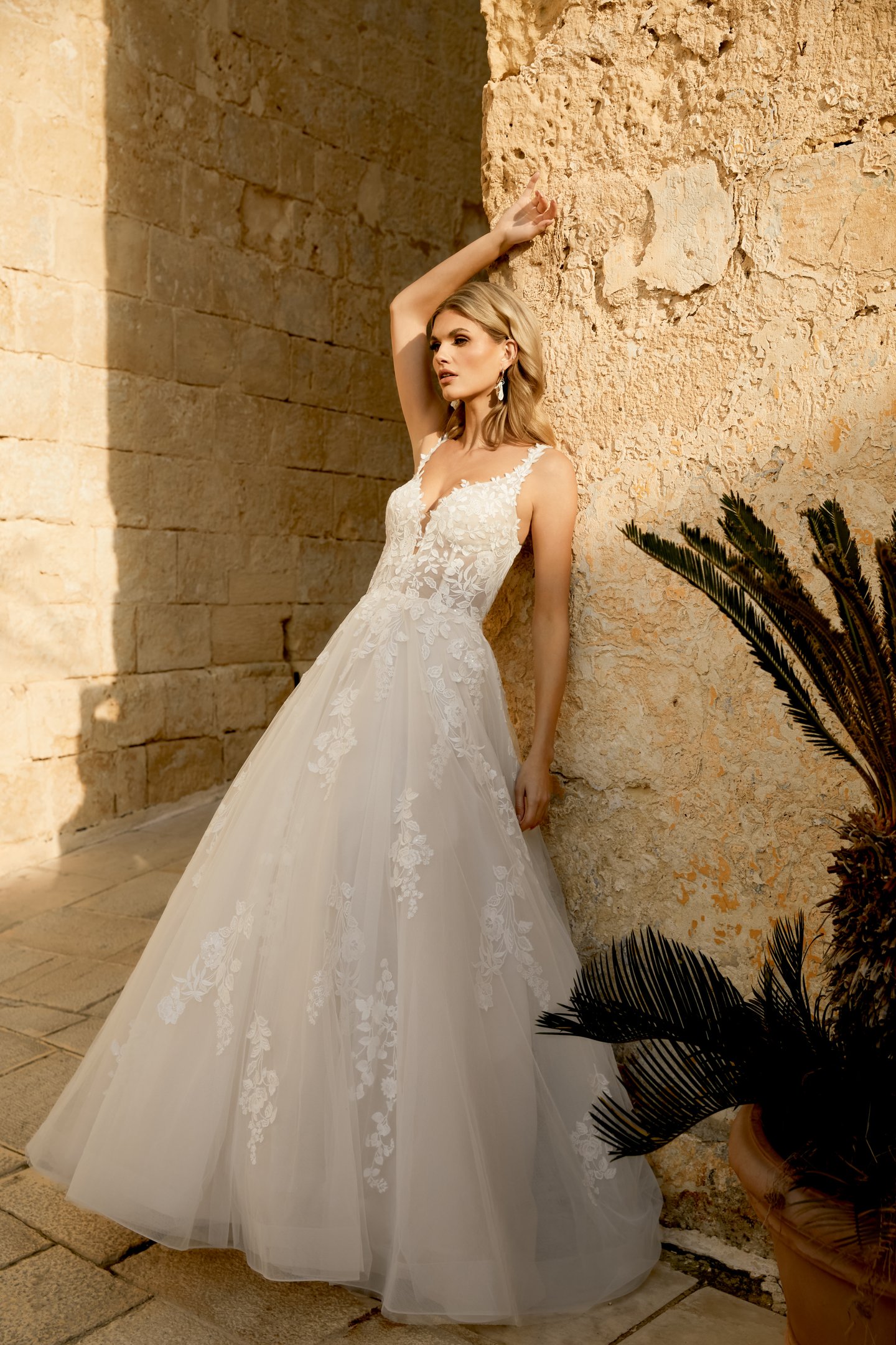Sincerity Bridal Style 44492 Tulle A-Line Gown with Sequin Lace Appliqués on Bodice and Skirt