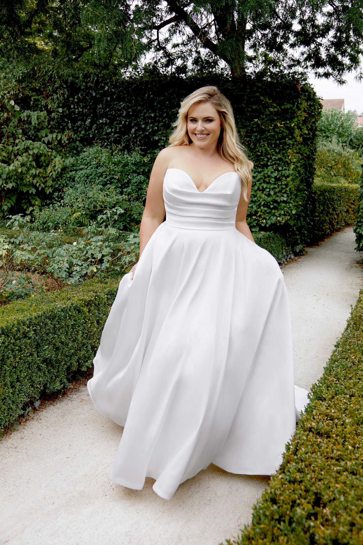 Sincerity Bridal Style44495PS Plus Size Mikado A-Line Gown with Cowl Detail and Plunging Sweetheart Neckline