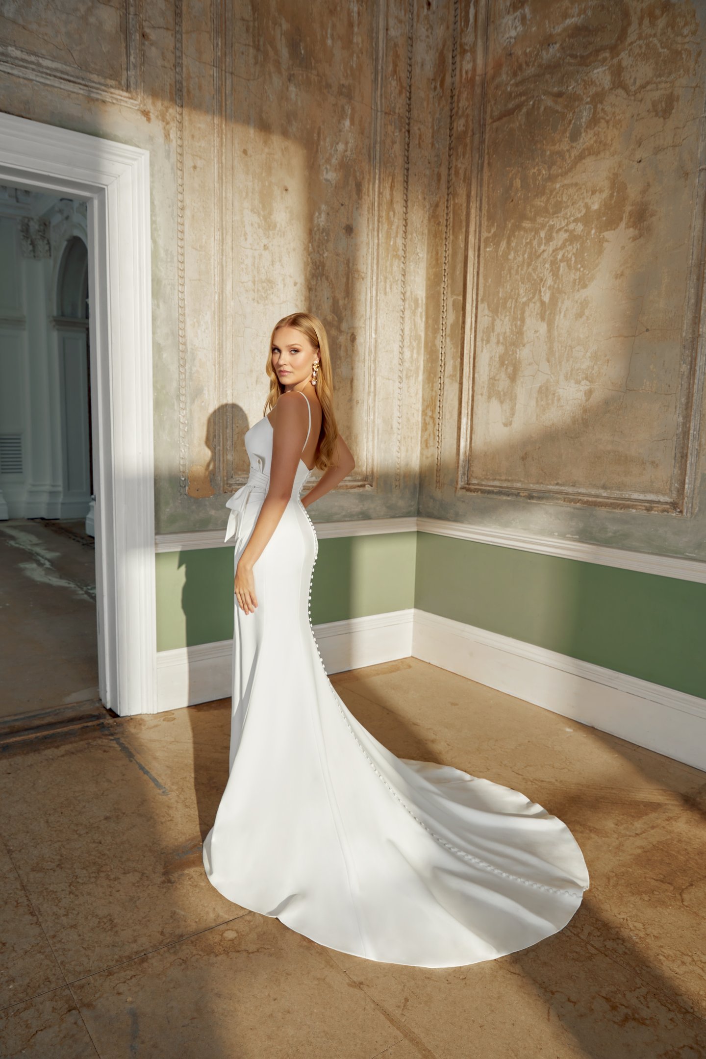 Sincerity Bridal Style 44535 Stretch Crepe Fit and Flare with Scoop Neckline and Detachable Bow