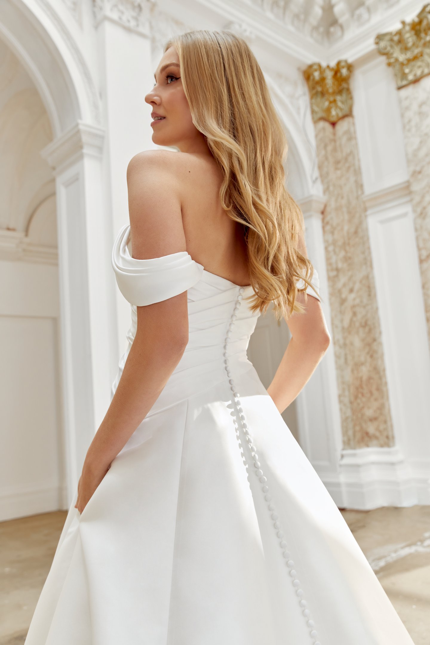 Sincerity Bridal Style 44536 Mikado A-Line Gown with Asymmetrical Ruched Bodice
