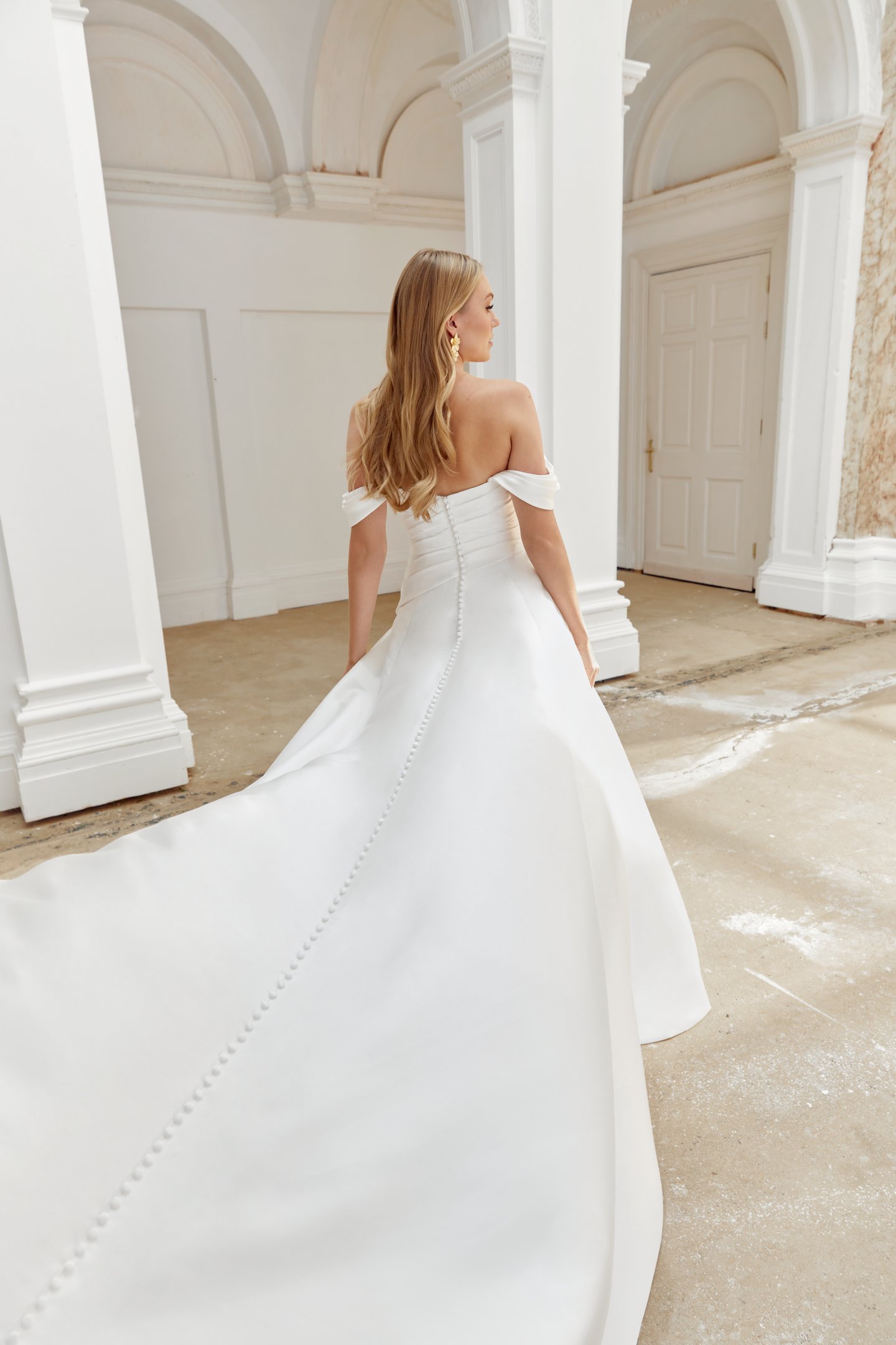 Sincerity Bridal Style 44536 Mikado A-Line Gown with Asymmetrical Ruched Bodice