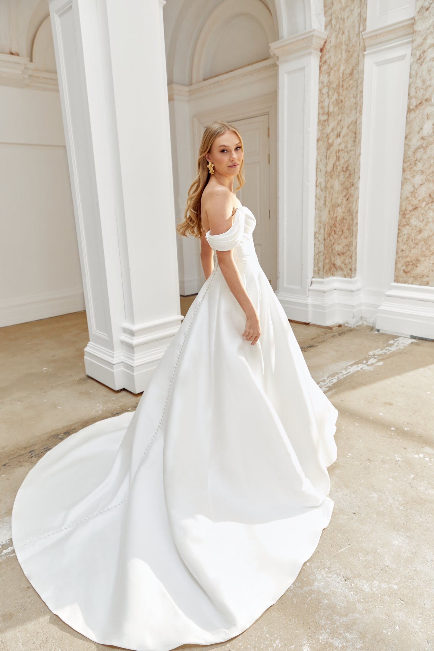 Sincerity Bridal Style 44536 Mikado A-Line Gown with Asymmetrical Ruched Bodice