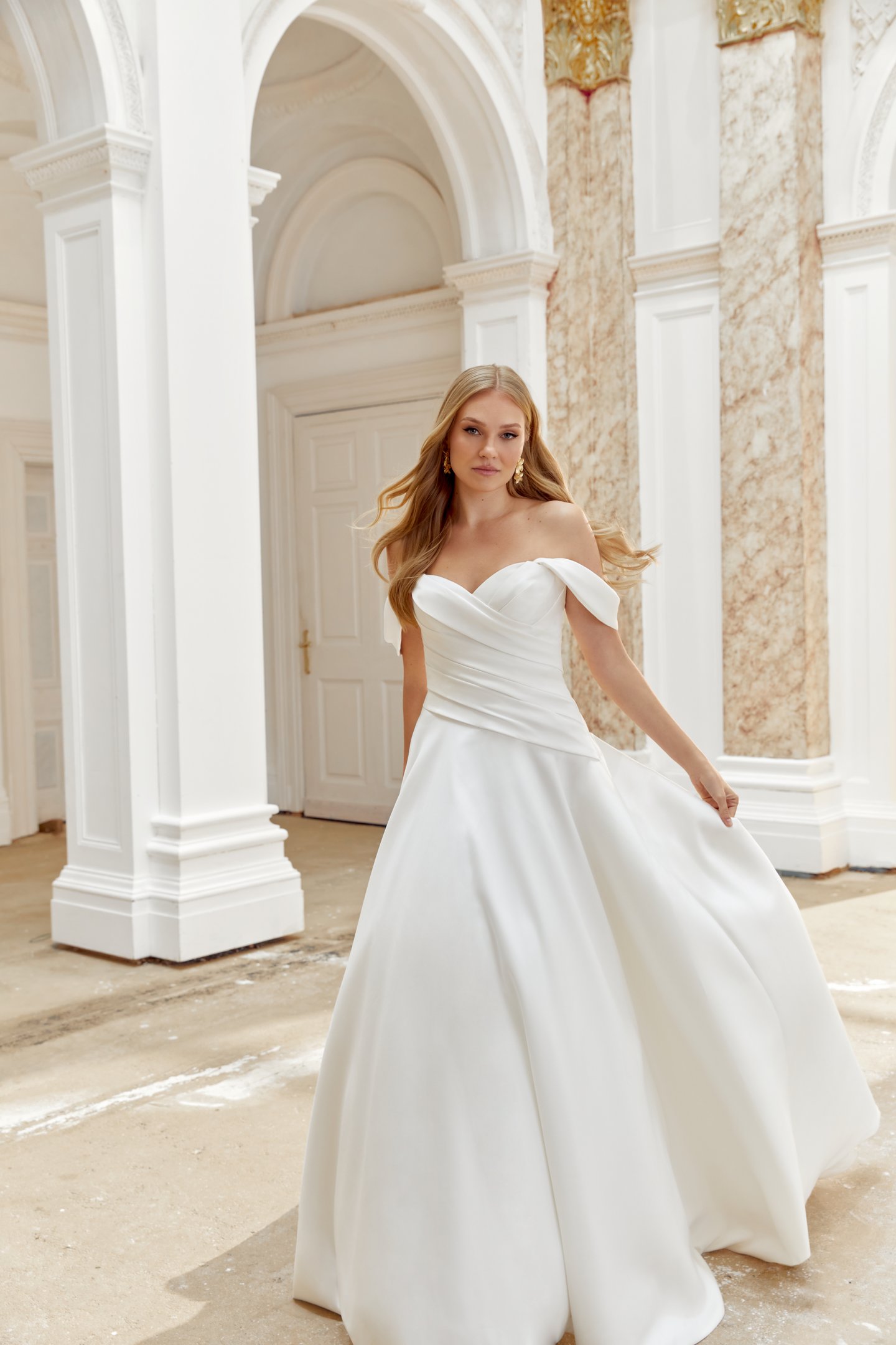 Sincerity Bridal Style 44536 Mikado A-Line Gown with Asymmetrical Ruched Bodice