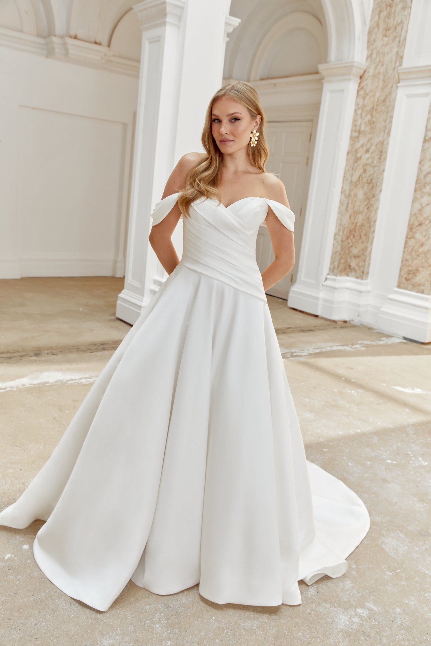 Sincerity Bridal Style 44536 Mikado A-Line Gown with Asymmetrical Ruched Bodice