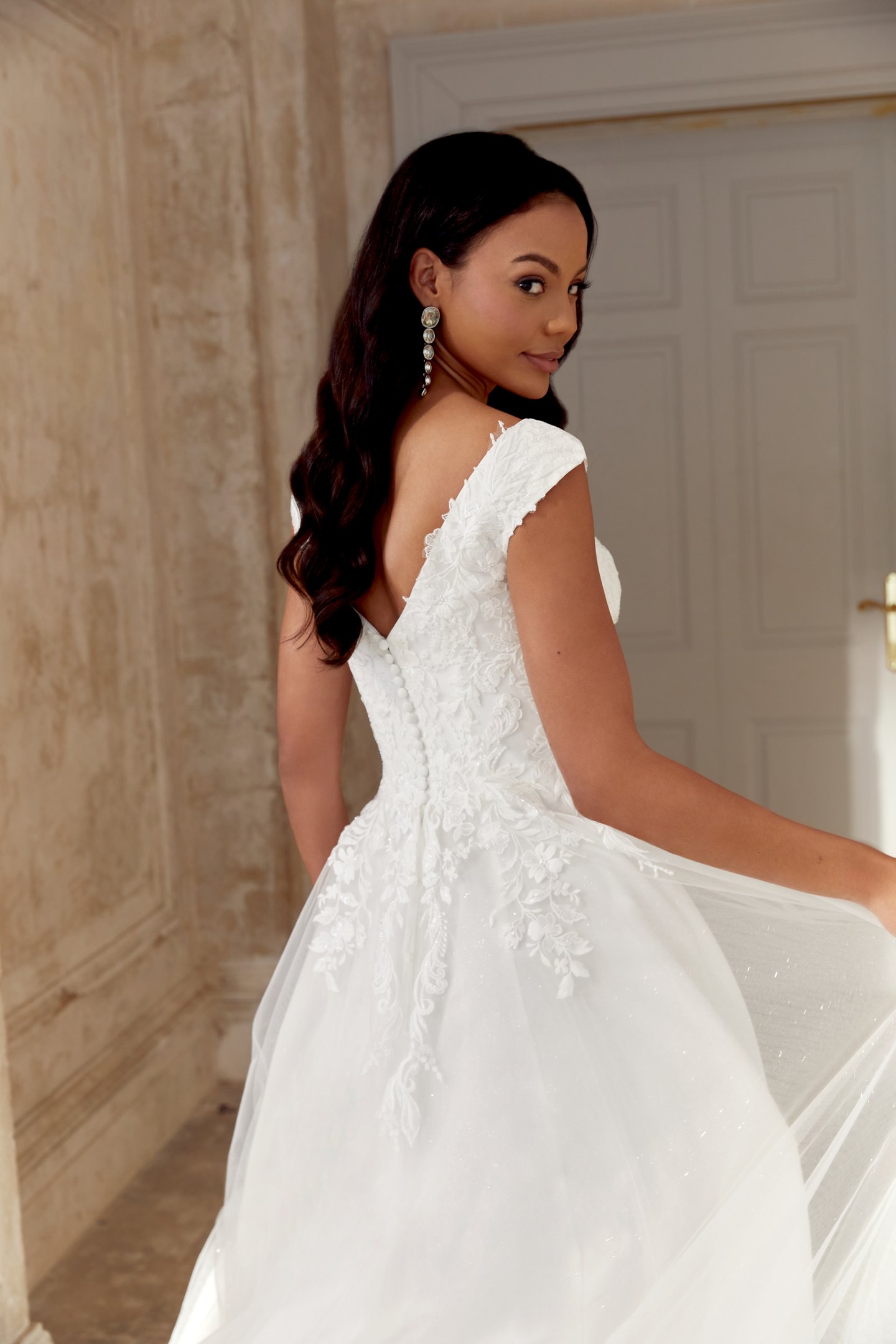 Sincerity Bridal Style 44538 Sparkling A-Line Gown with Sabrina Neckline and Cap Sleeves