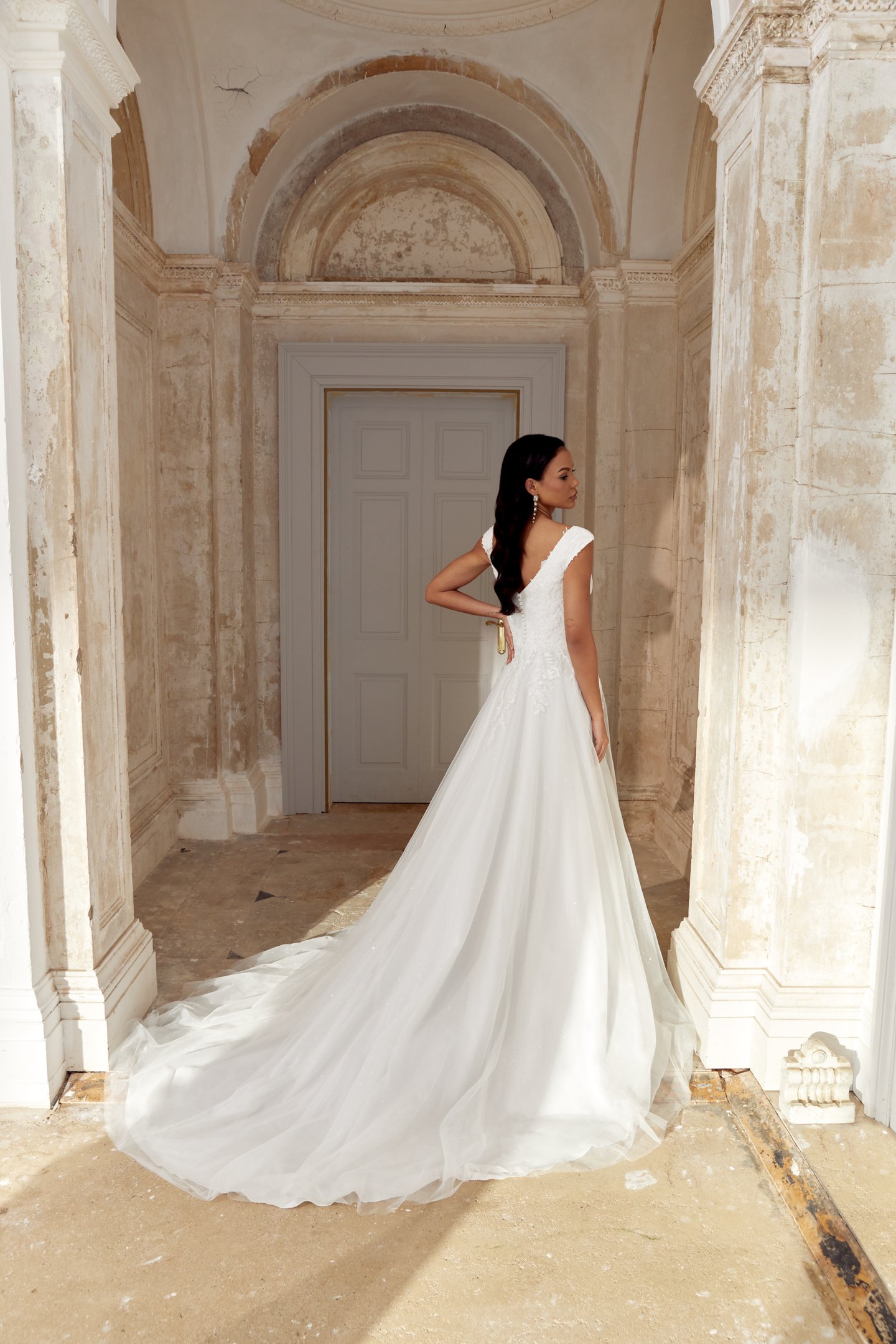 Sincerity Bridal Style 44538 Sparkling A-Line Gown with Sabrina Neckline and Cap Sleeves