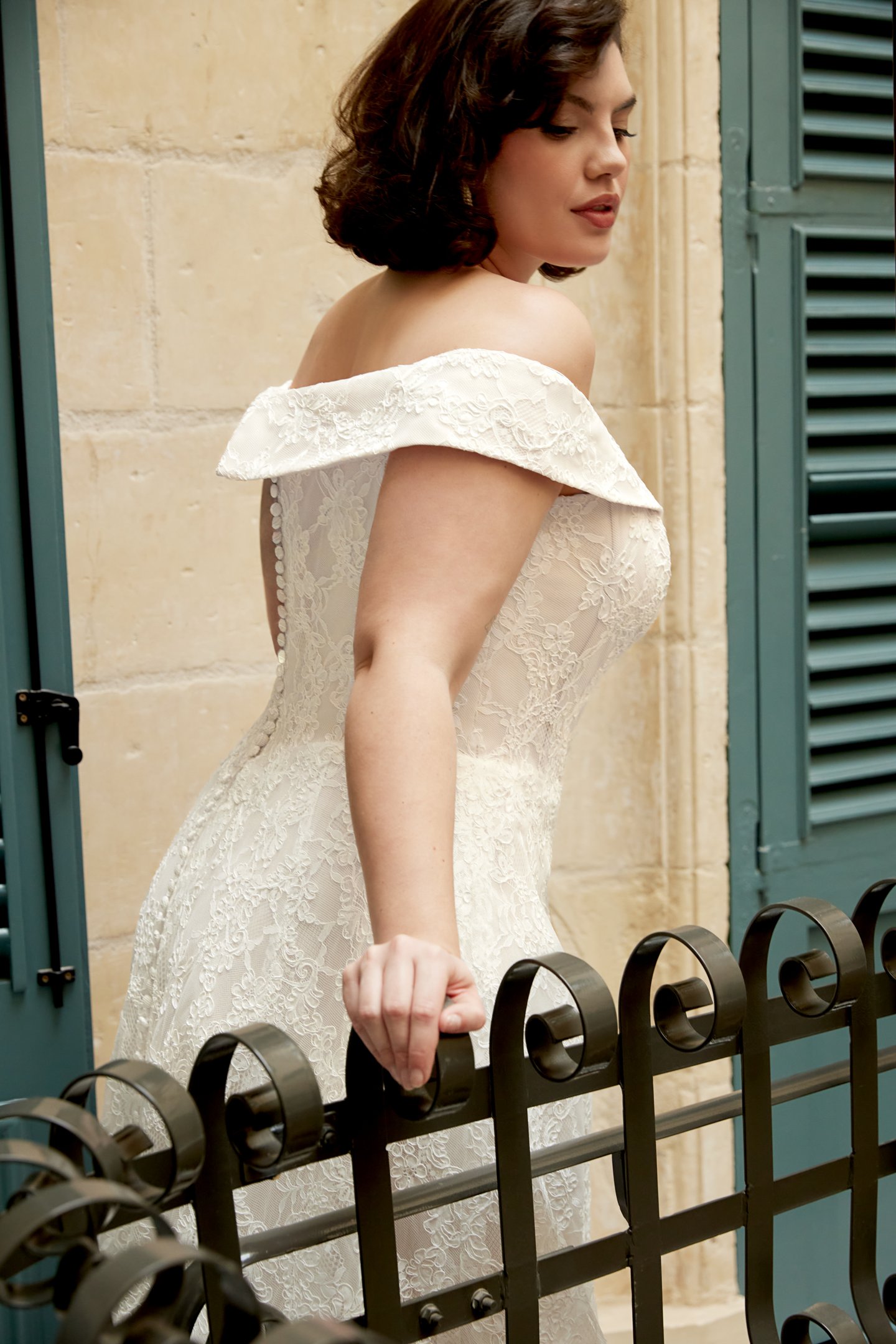 Sincerity Bridal Style 44541PS Allover Lace A-Line Plus Size Gown with Plunging Off-the-Shoulder Neckline
