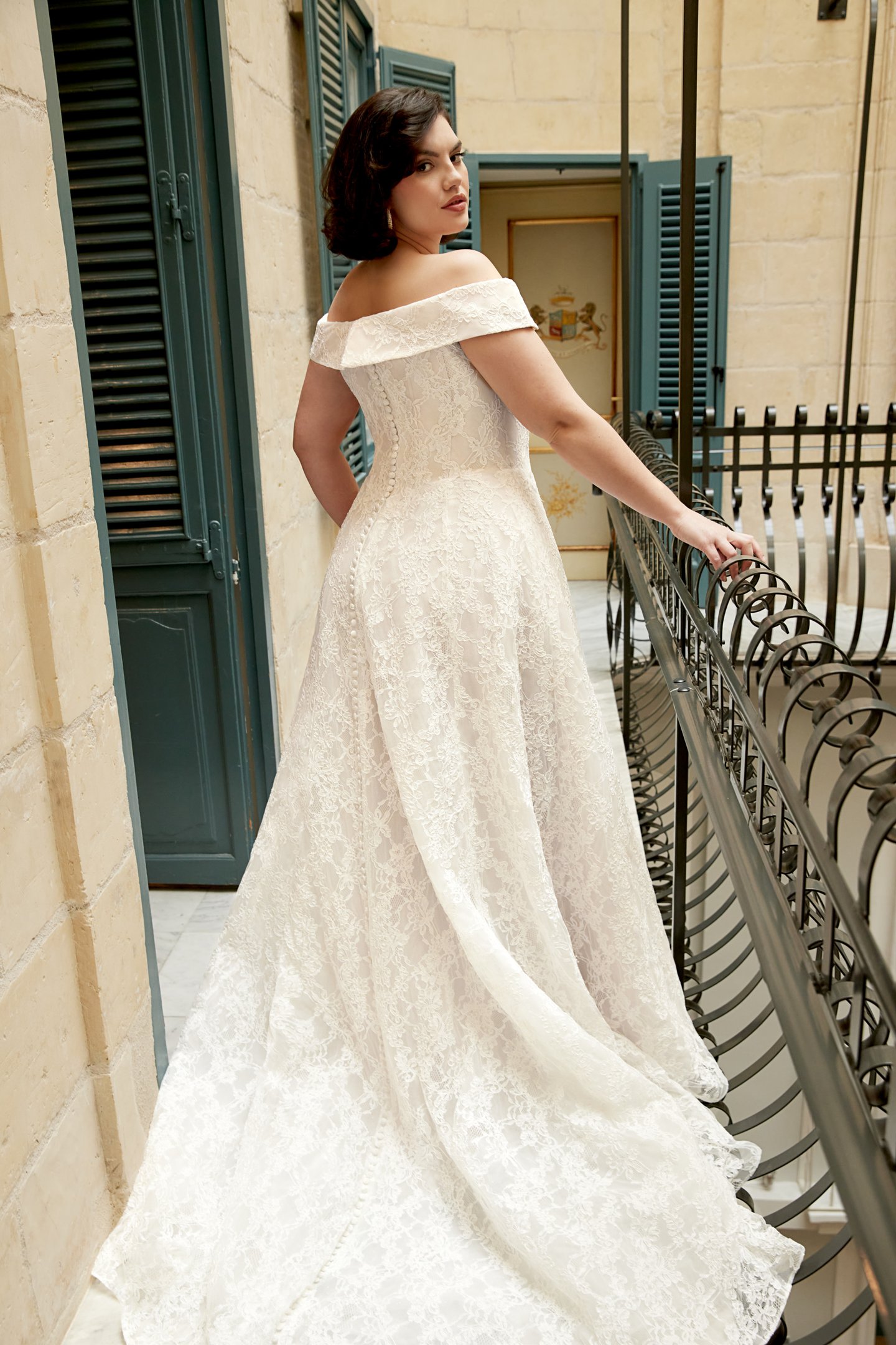 Sincerity Bridal Style 44541PS Allover Lace A-Line Plus Size Gown with Plunging Off-the-Shoulder Neckline