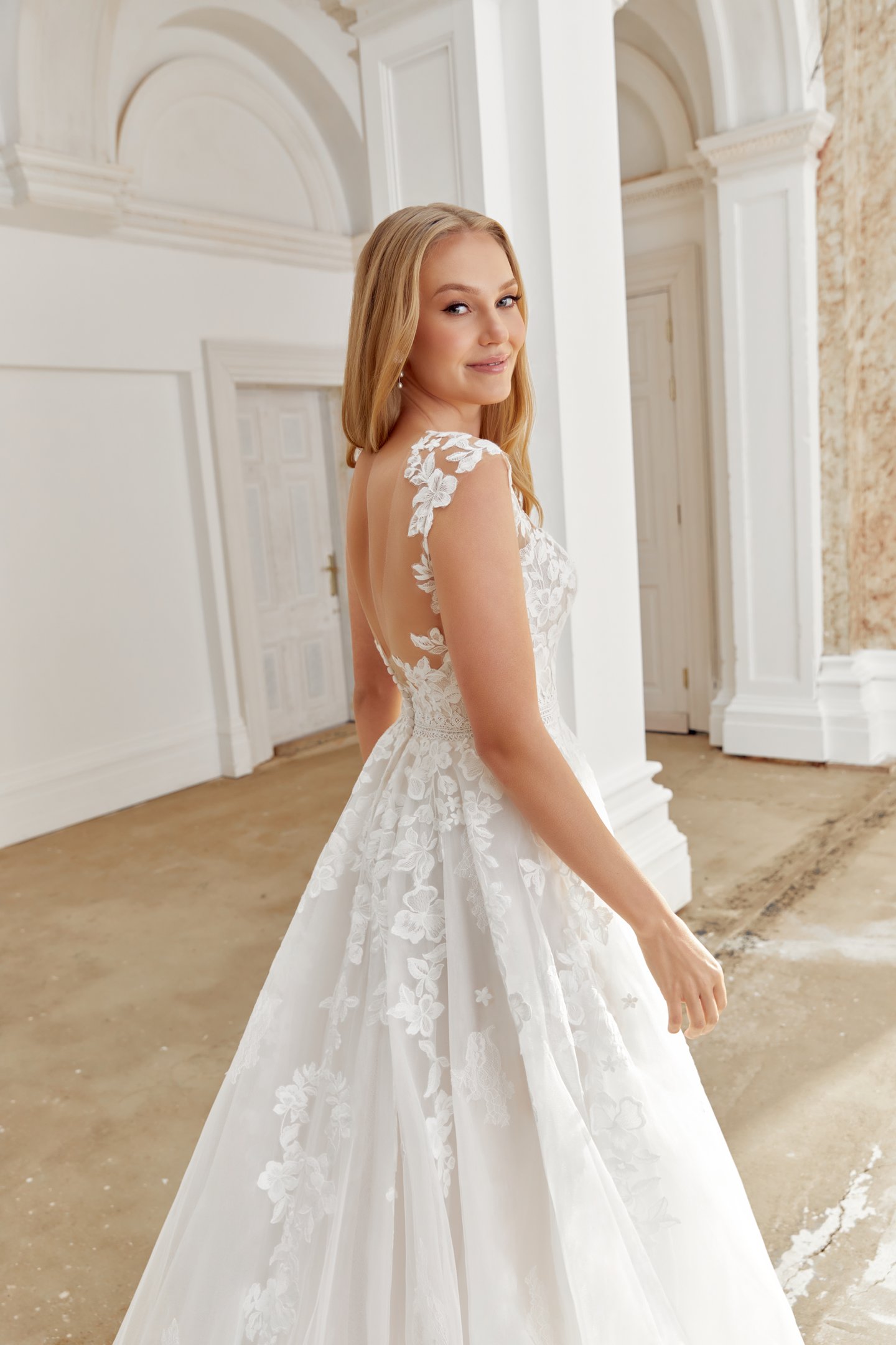 Sincerity Bridal Style 44543 A-Line Tulle Gown with Illusion Sabrina Neckline and Cap Sleeves