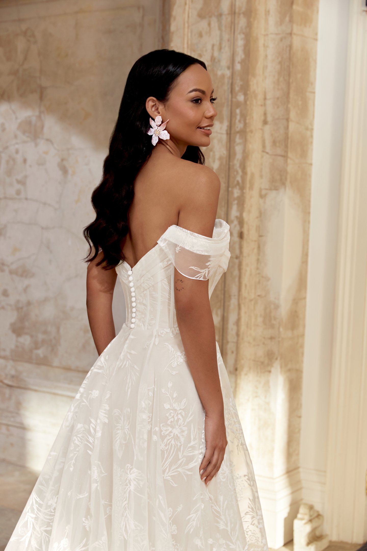 Sincerity Bridal Style 44544 A-Line Printed Organza Dress with Strapless Neckline & Exposed Boning