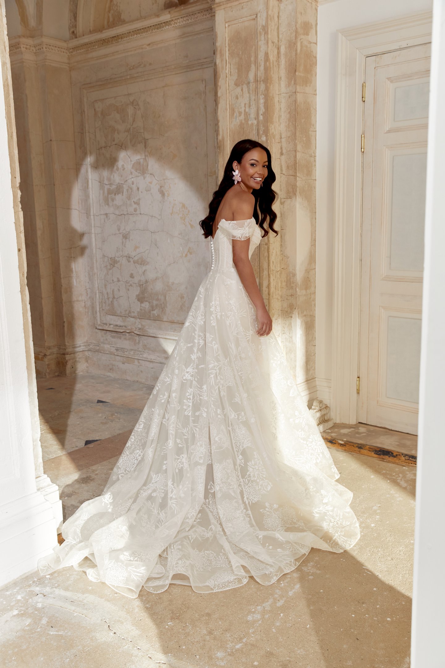 Sincerity Bridal Style 44544 A-Line Printed Organza Dress with Strapless Neckline & Exposed Boning
