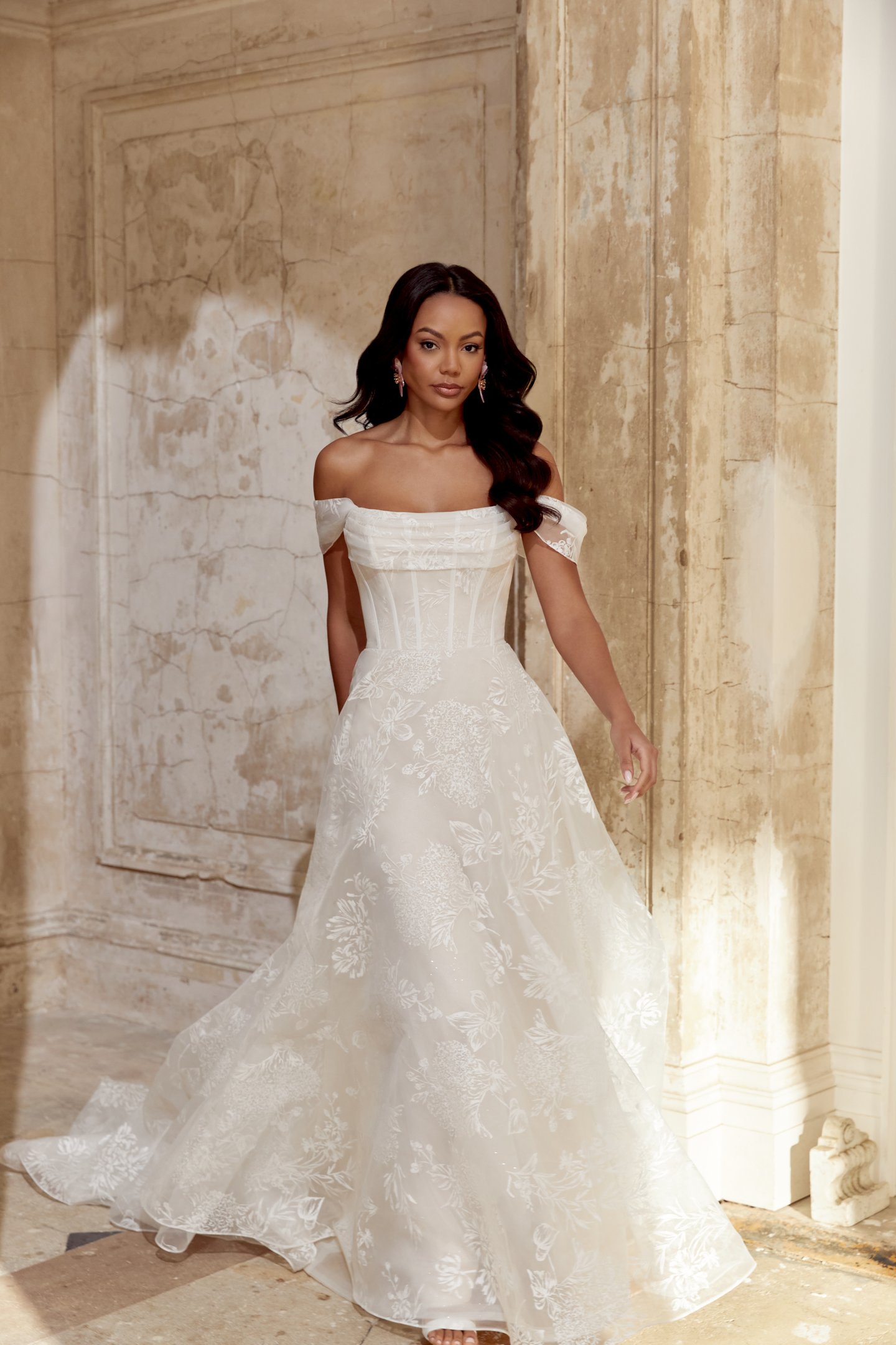 Sincerity Bridal Style 44544 A-Line Printed Organza Dress with Strapless Neckline & Exposed Boning