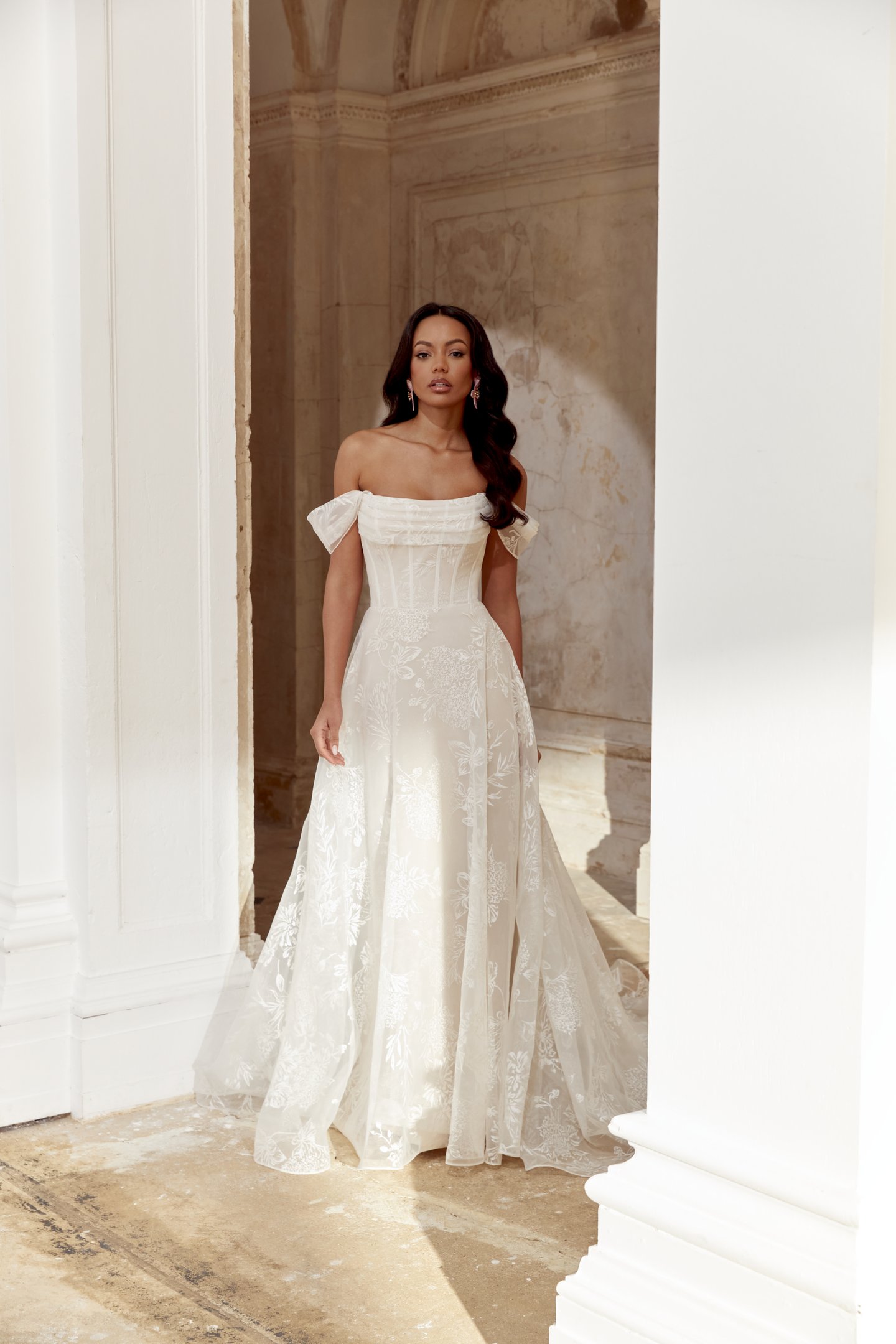 Sincerity Bridal Style 44544 A-Line Printed Organza Dress with Strapless Neckline & Exposed Boning