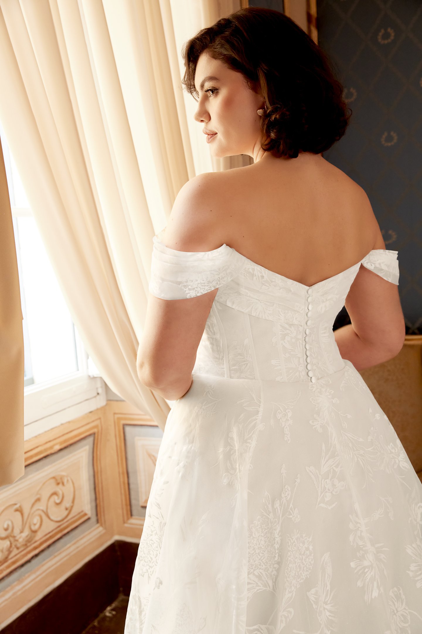 Sincerity Bridal Style 44544PS Plus Size A-Line Printed Organza Dress with Strapless Neckline & Exposed Boning