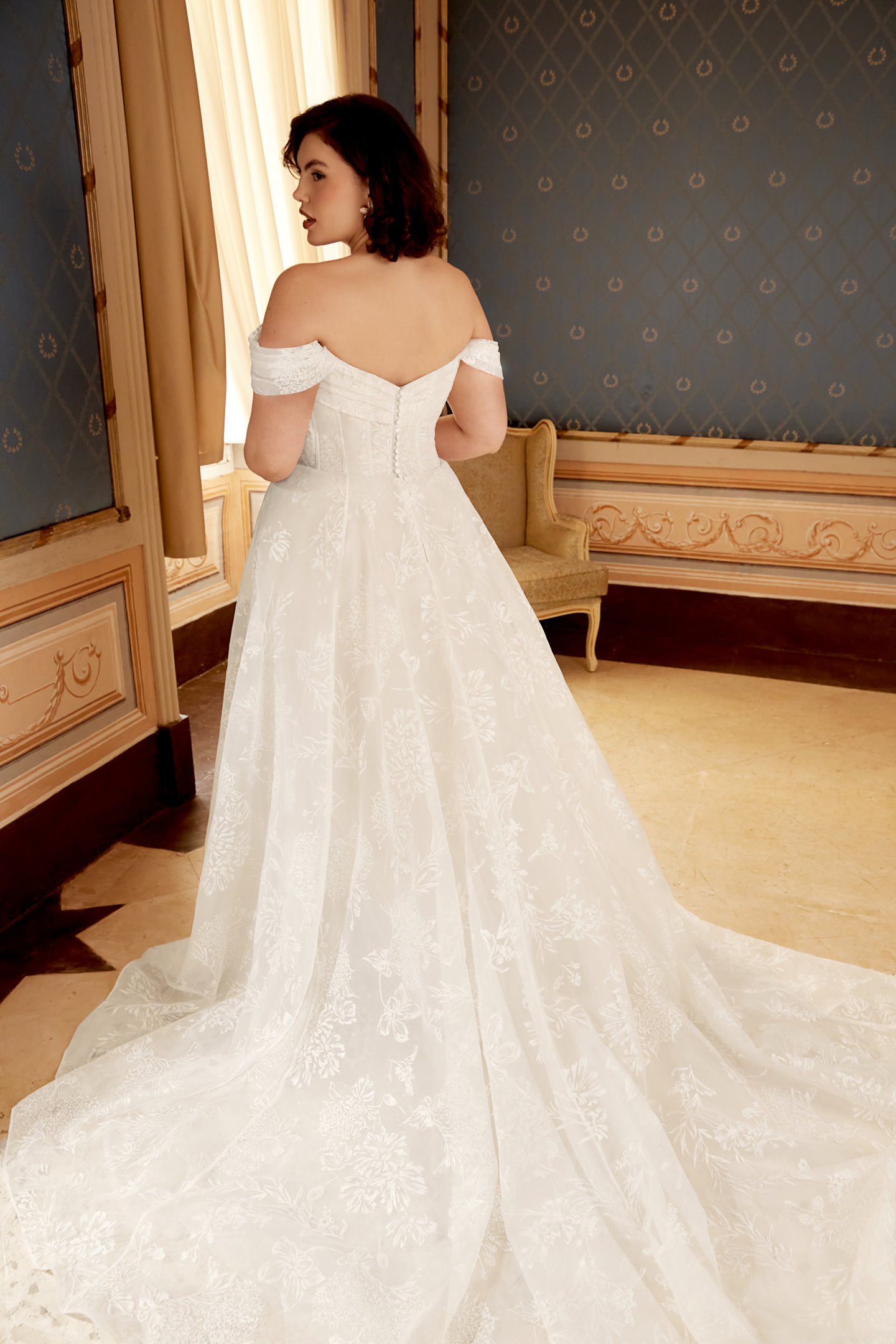 Sincerity Bridal Style 44544PS Plus Size A-Line Printed Organza Dress with Strapless Neckline & Exposed Boning