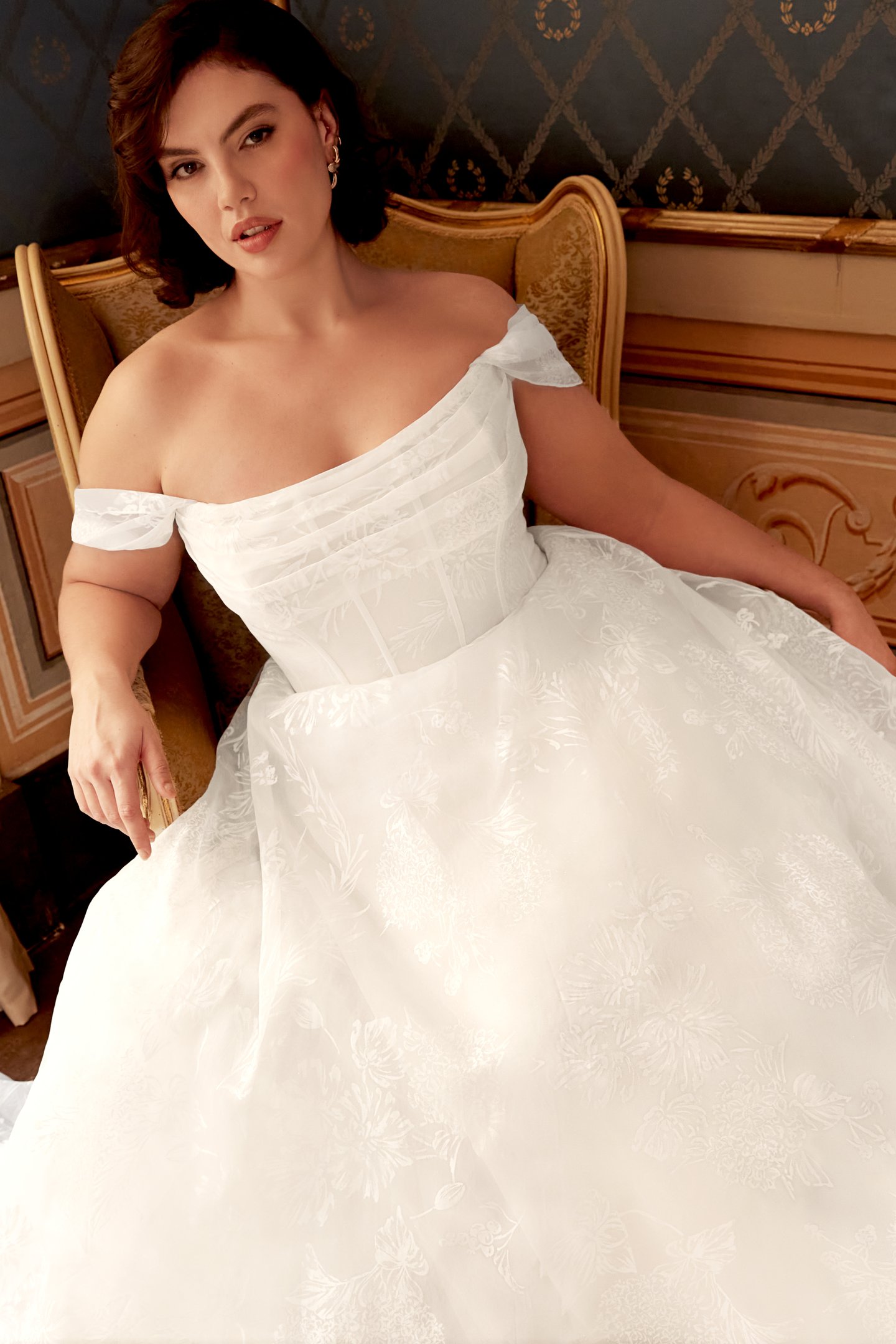 Sincerity Bridal Style 44544PS Plus Size A-Line Printed Organza Dress with Strapless Neckline & Exposed Boning