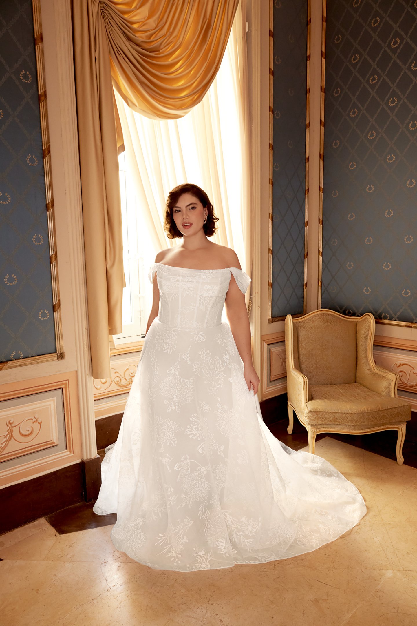 Sincerity Bridal Style 44544PS Plus Size A-Line Printed Organza Dress with Strapless Neckline & Exposed Boning