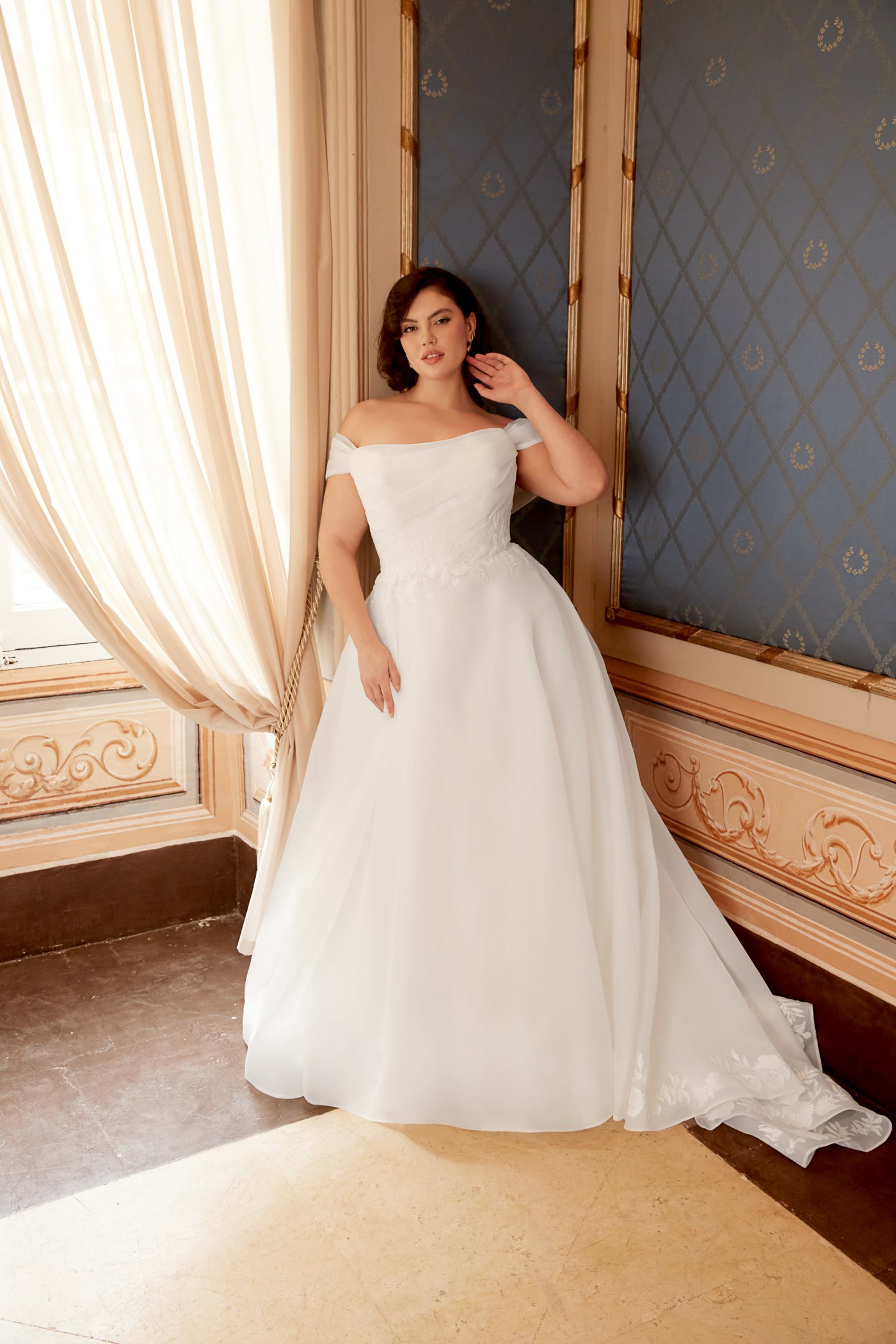 Sincerity Bridal Style 44544PS Plus Size A-Line Printed Organza Dress with Strapless Neckline & Exposed Boning