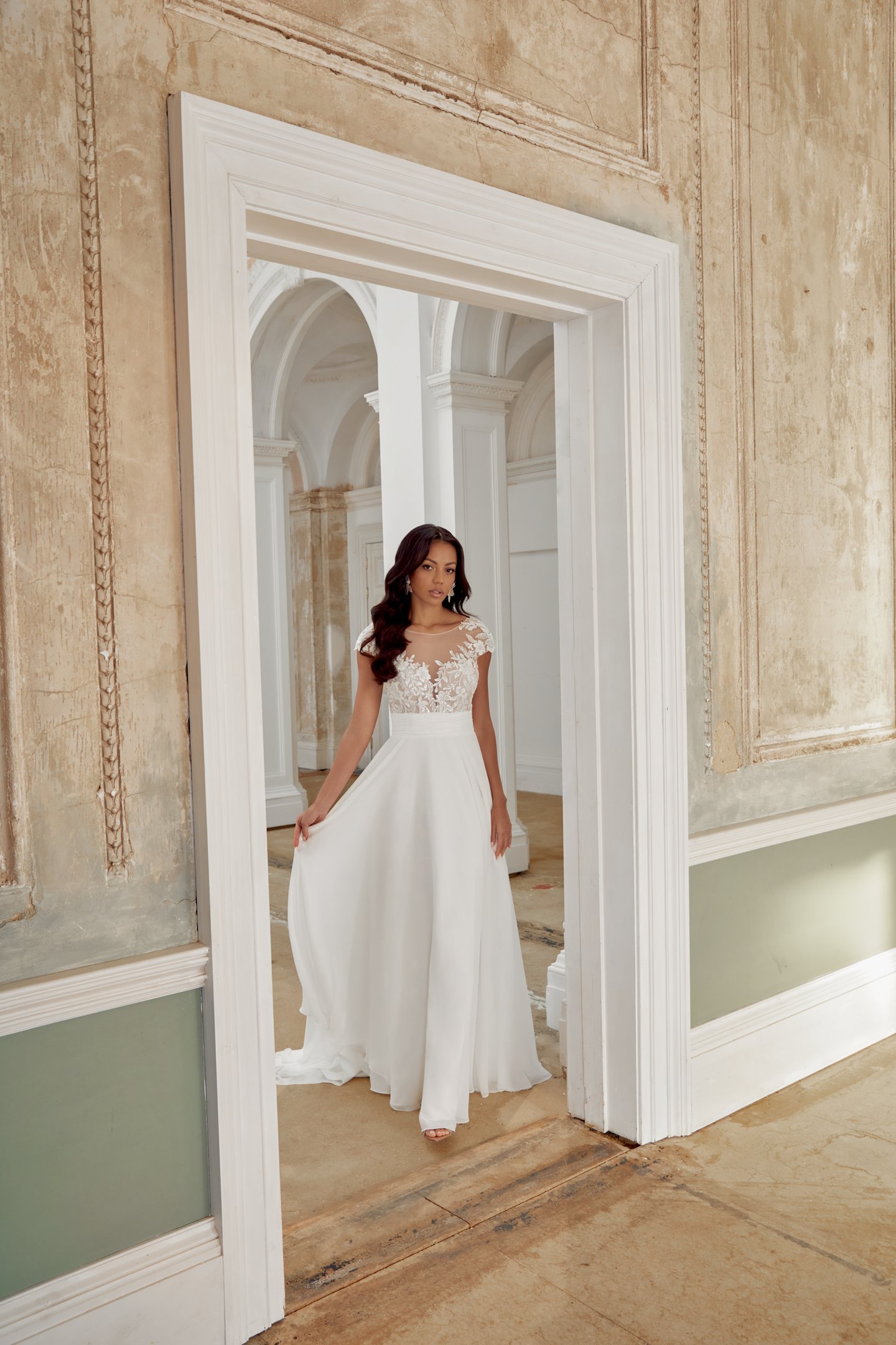 Sincerity Bridal Style 44545DT Detachable Chiffon Train with Beaded and Sequined Cut-Out Train Detail