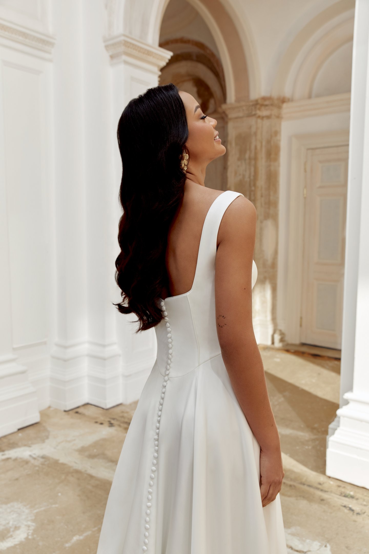 Sincerity Bridal Style 44548 Charmeuse A-Line Gown with Modern Seaming and Basque Waistline
