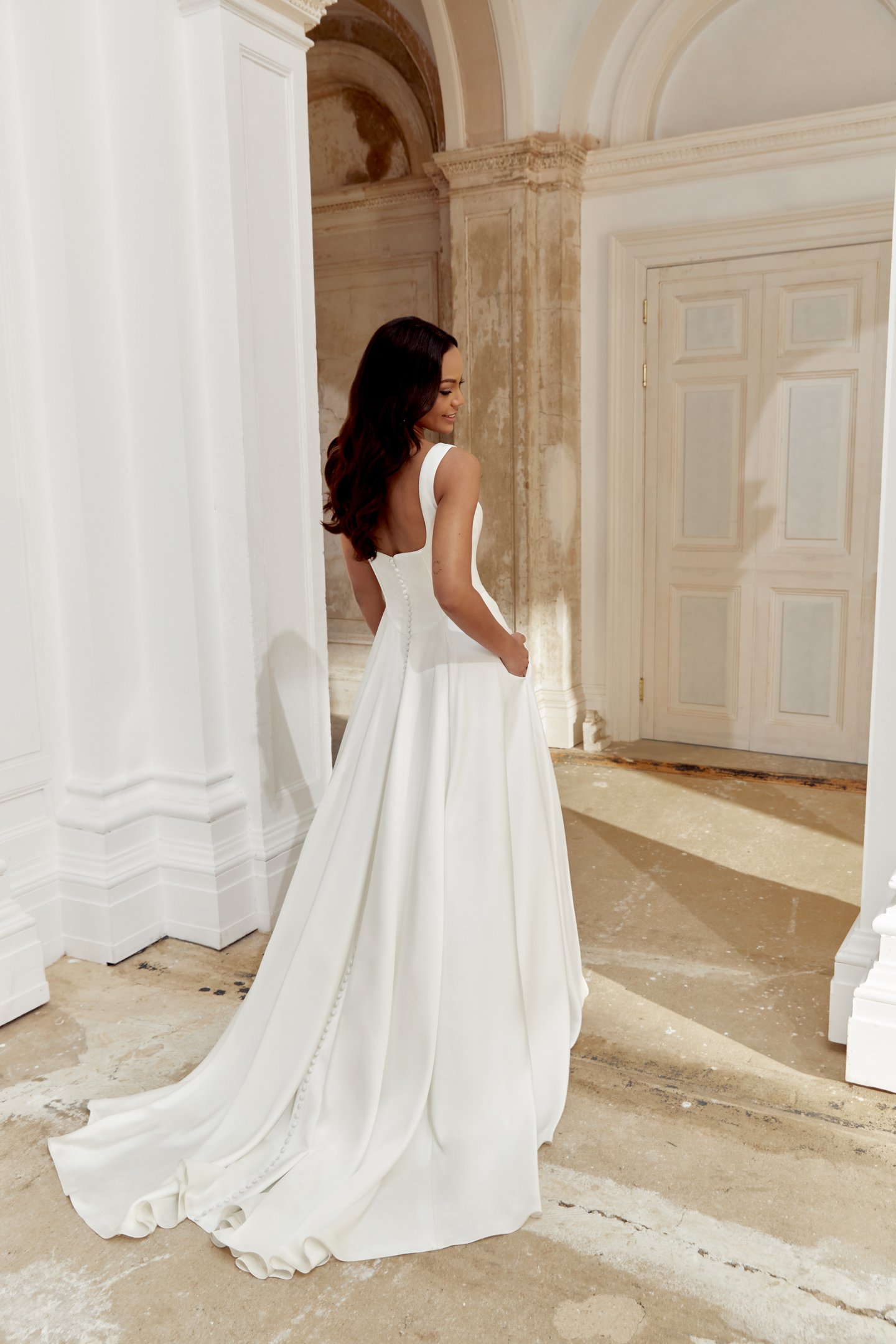 Sincerity Bridal Style 44548 Charmeuse A-Line Gown with Modern Seaming and Basque Waistline
