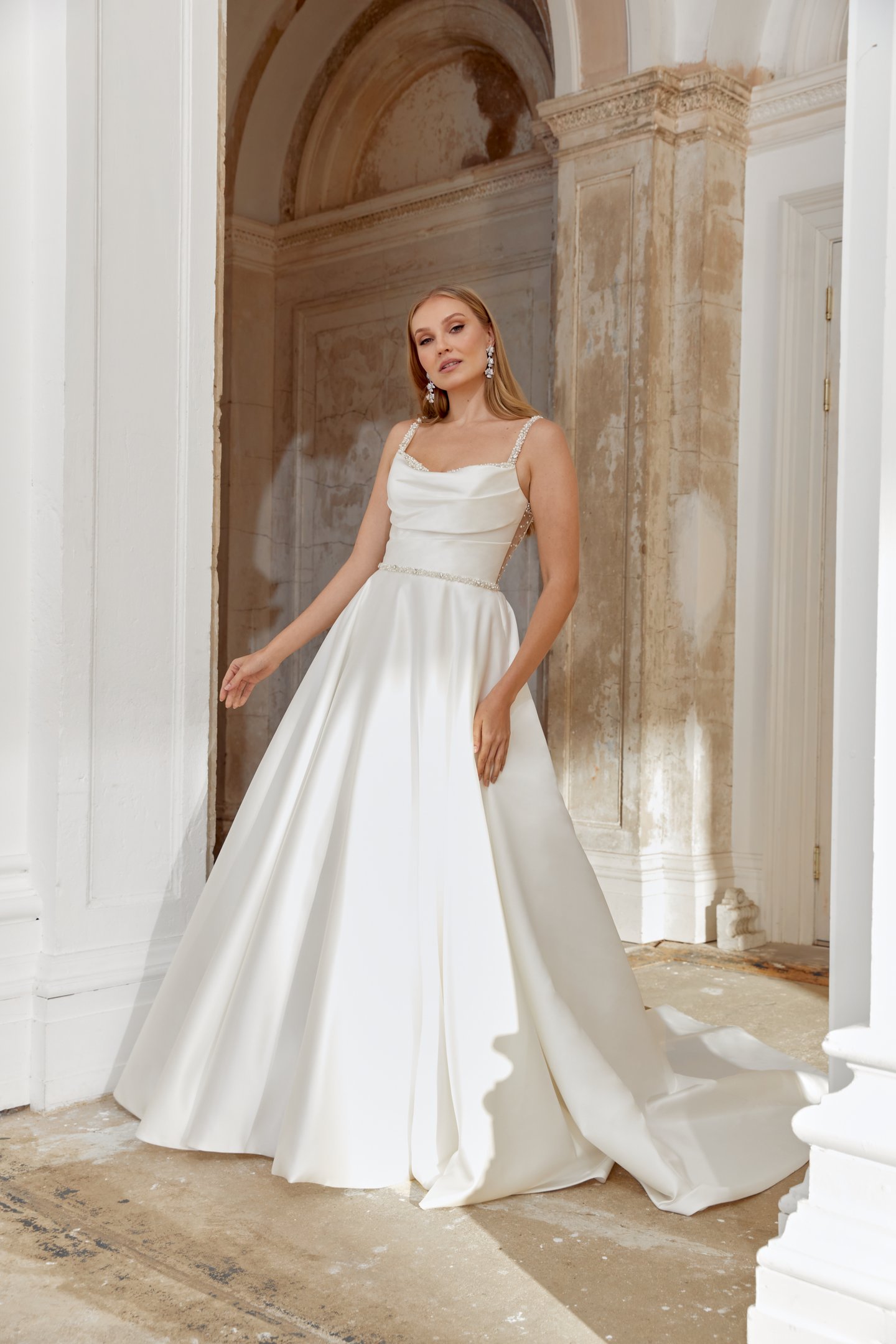 Sincerity Bridal Style 44549 A-Line Mikado Gown with Sweetheart Beaded Neckline and Straps