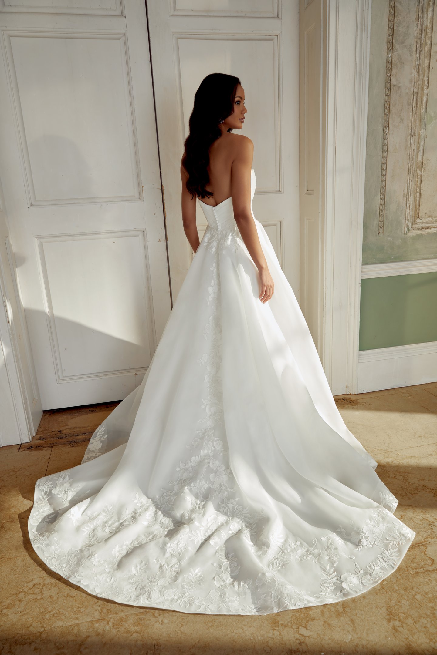Sincerity Bridal Style 44553 Organza Ballgown with Strapless Scoop Neckline and Lace Appliqués