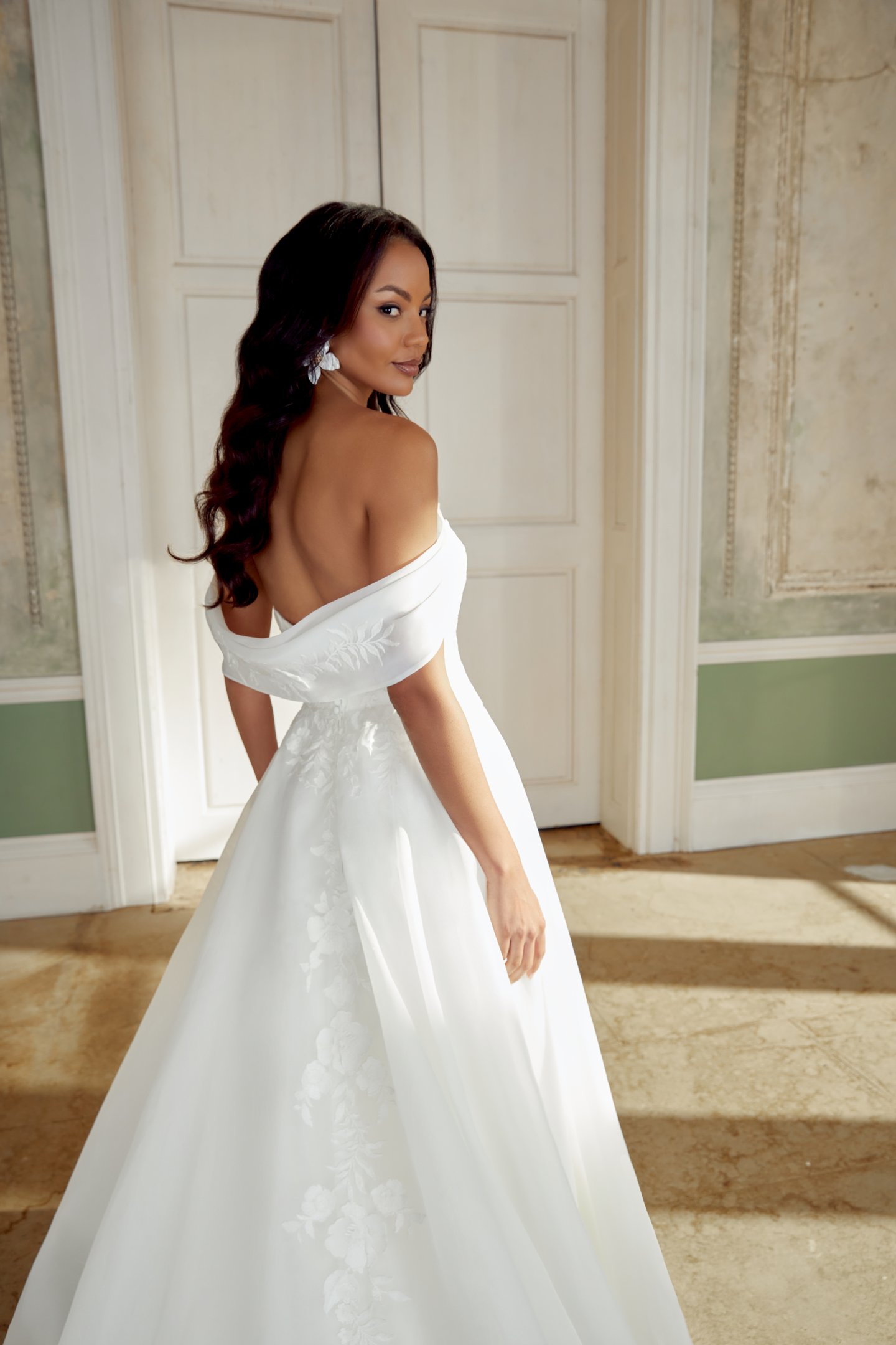 Sincerity Bridal Style 44553PI Detachable Organza Portrait Collar Pop-In with Pleating
