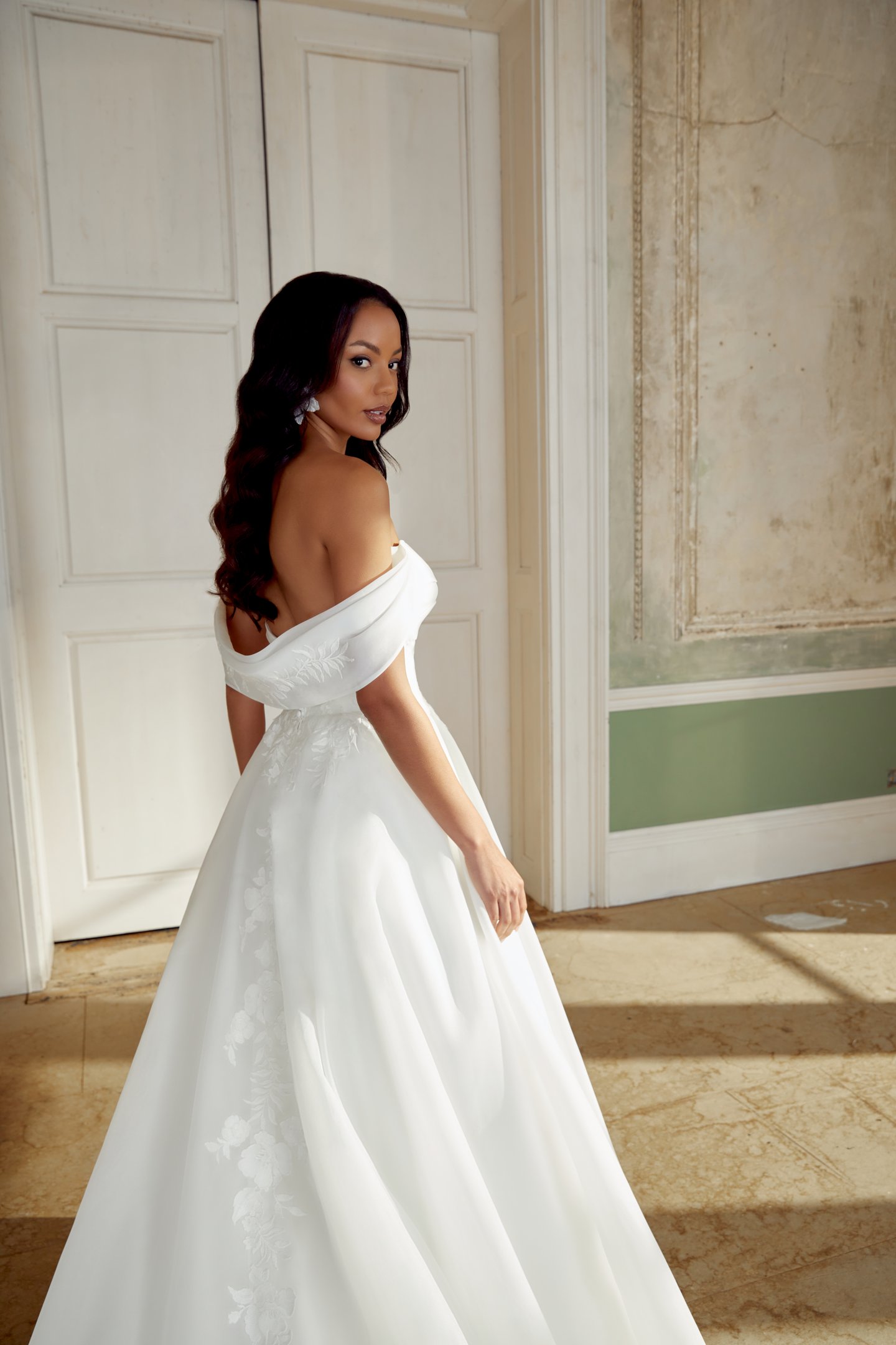 Sincerity Bridal Style 44553PI Detachable Organza Portrait Collar Pop-In with Pleating