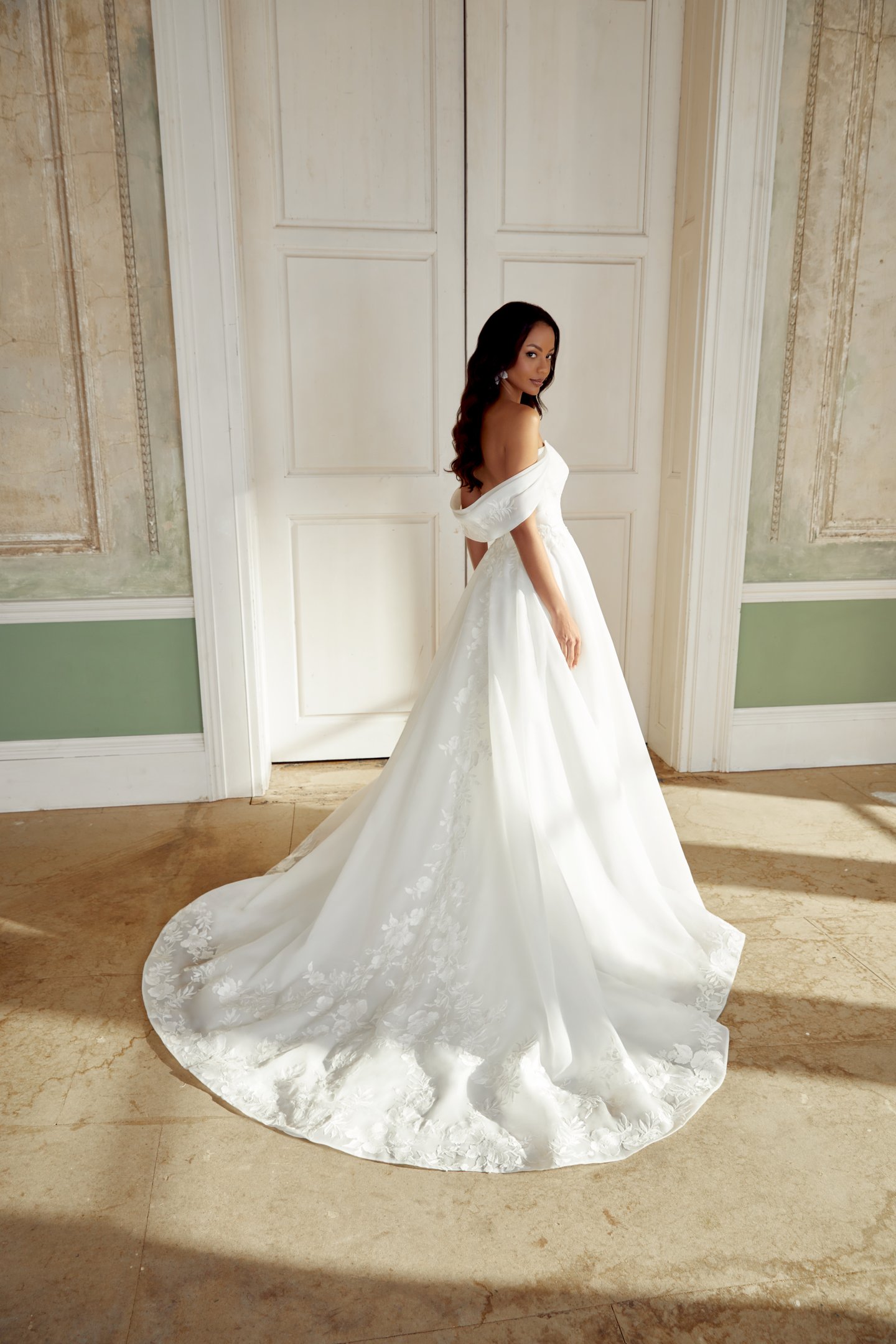 Sincerity Bridal Style 44553PI Detachable Organza Portrait Collar Pop-In with Pleating