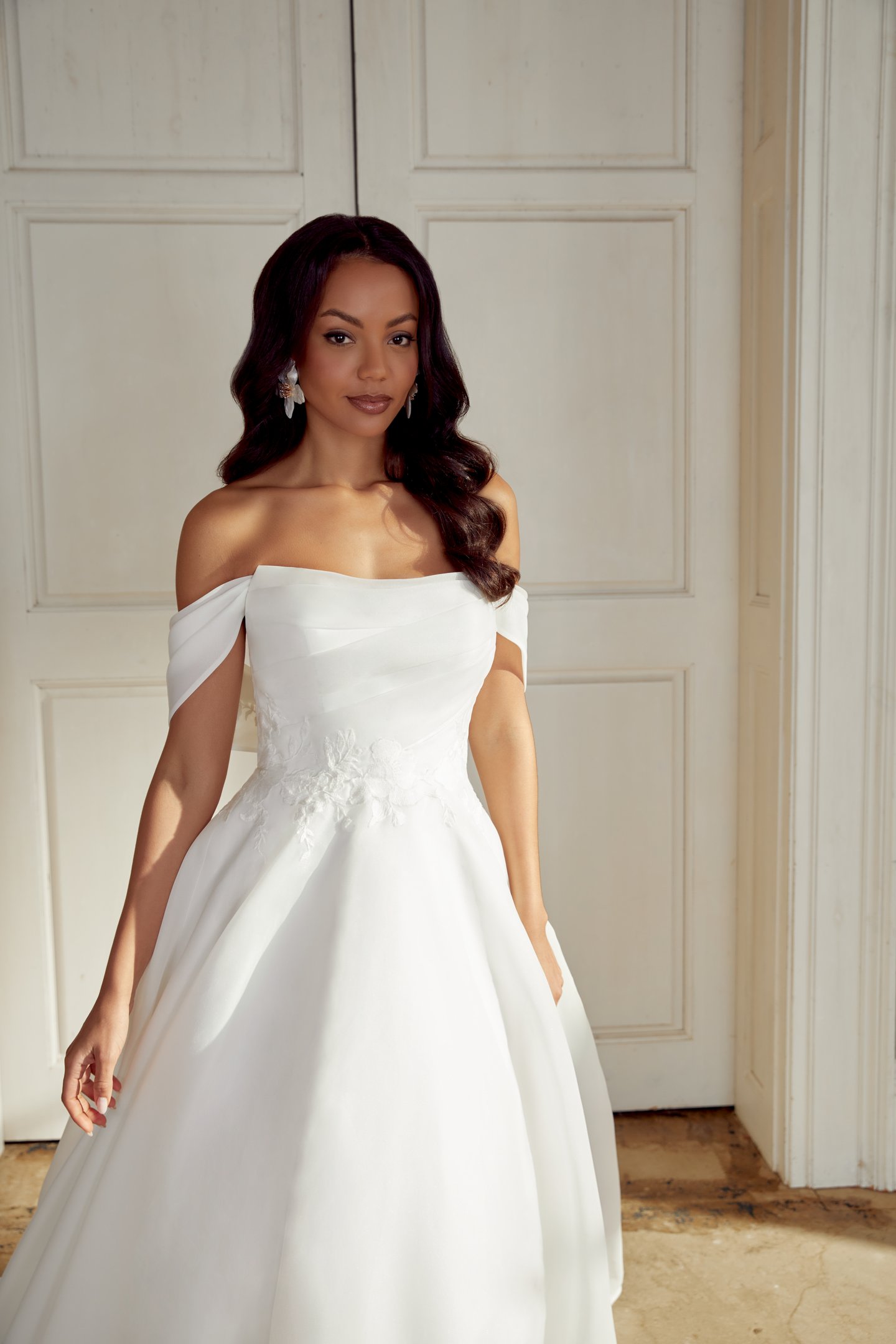 Sincerity Bridal Style 44553PI Detachable Organza Portrait Collar Pop-In with Pleating