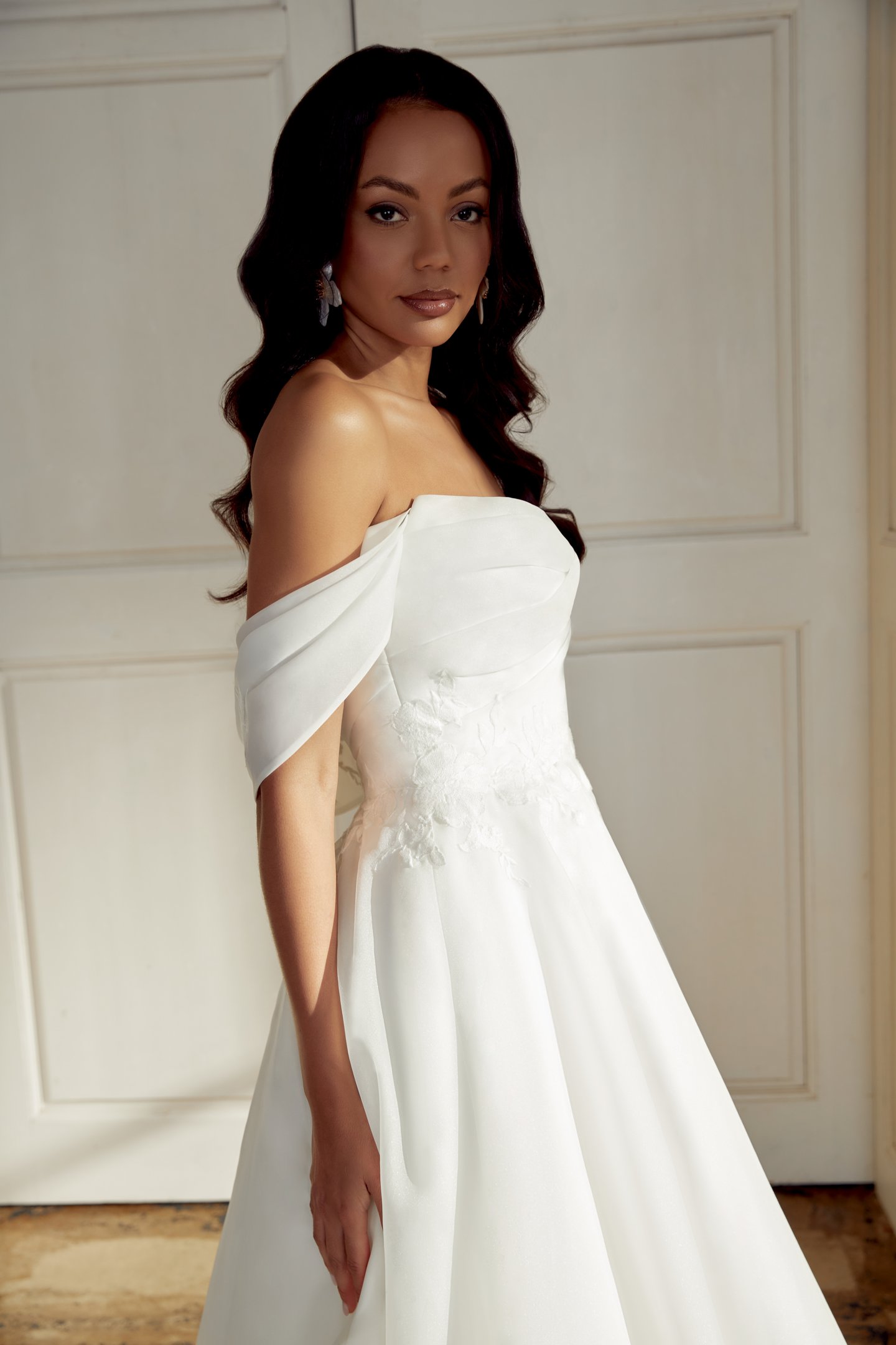 Sincerity Bridal Style 44553PI Detachable Organza Portrait Collar Pop-In with Pleating